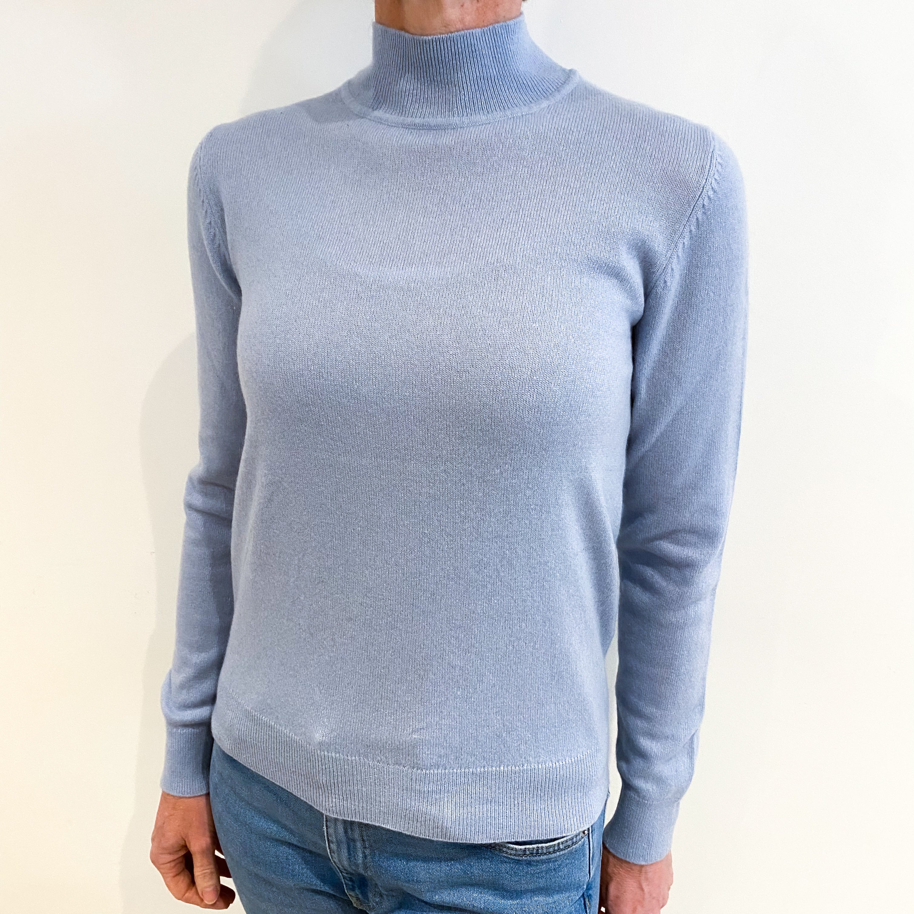 Pale Blue Cashmere Turtle Neck Jumper Small