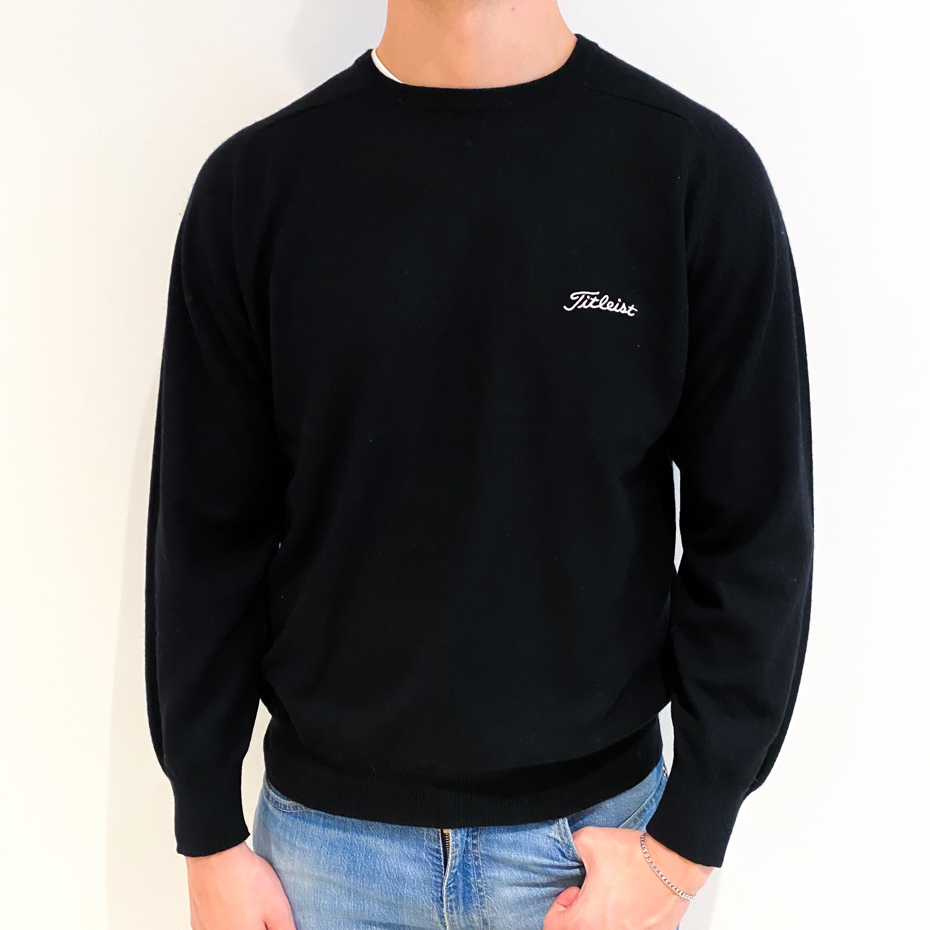 Men's Black Cashmere Crew Neck Jumper XL