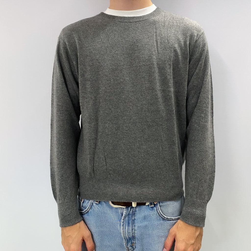 Men's Ash Grey Cashmere Crew Neck Jumper Large