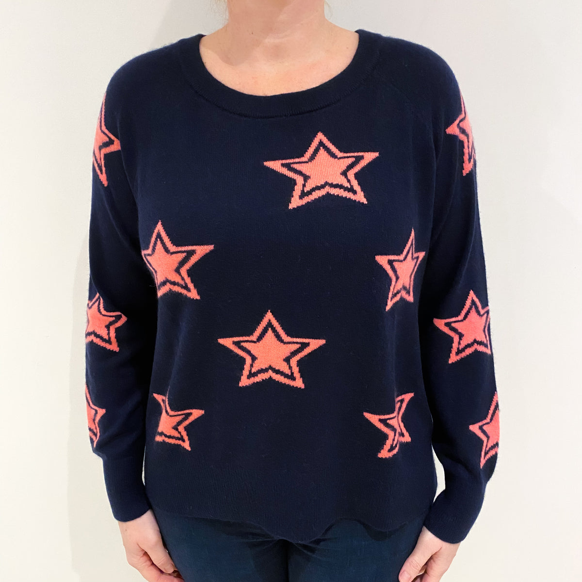 Navy Cashmere Slash Neck Jumper Large