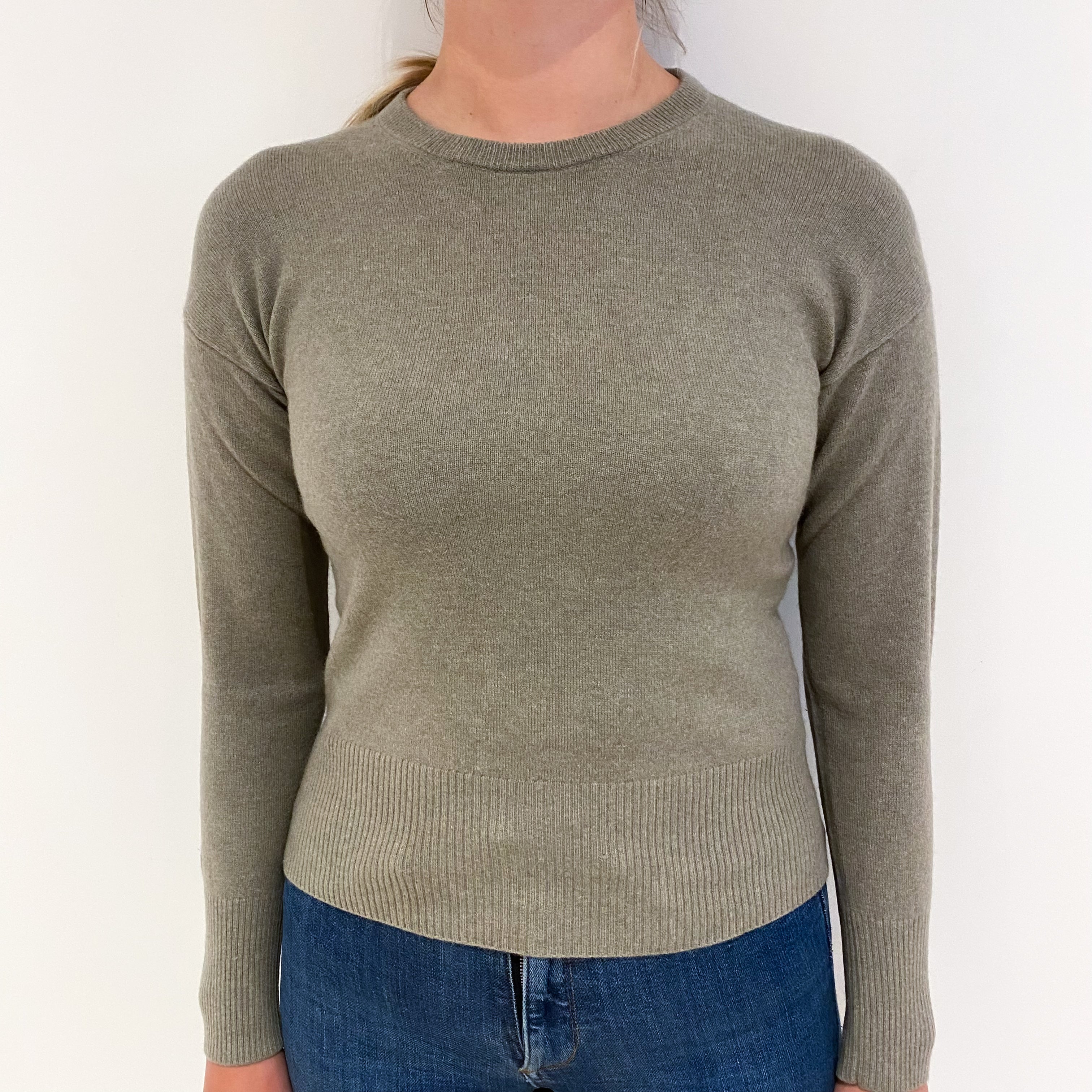 Pale Olive Green Cashmere Crew Neck Jumper Small