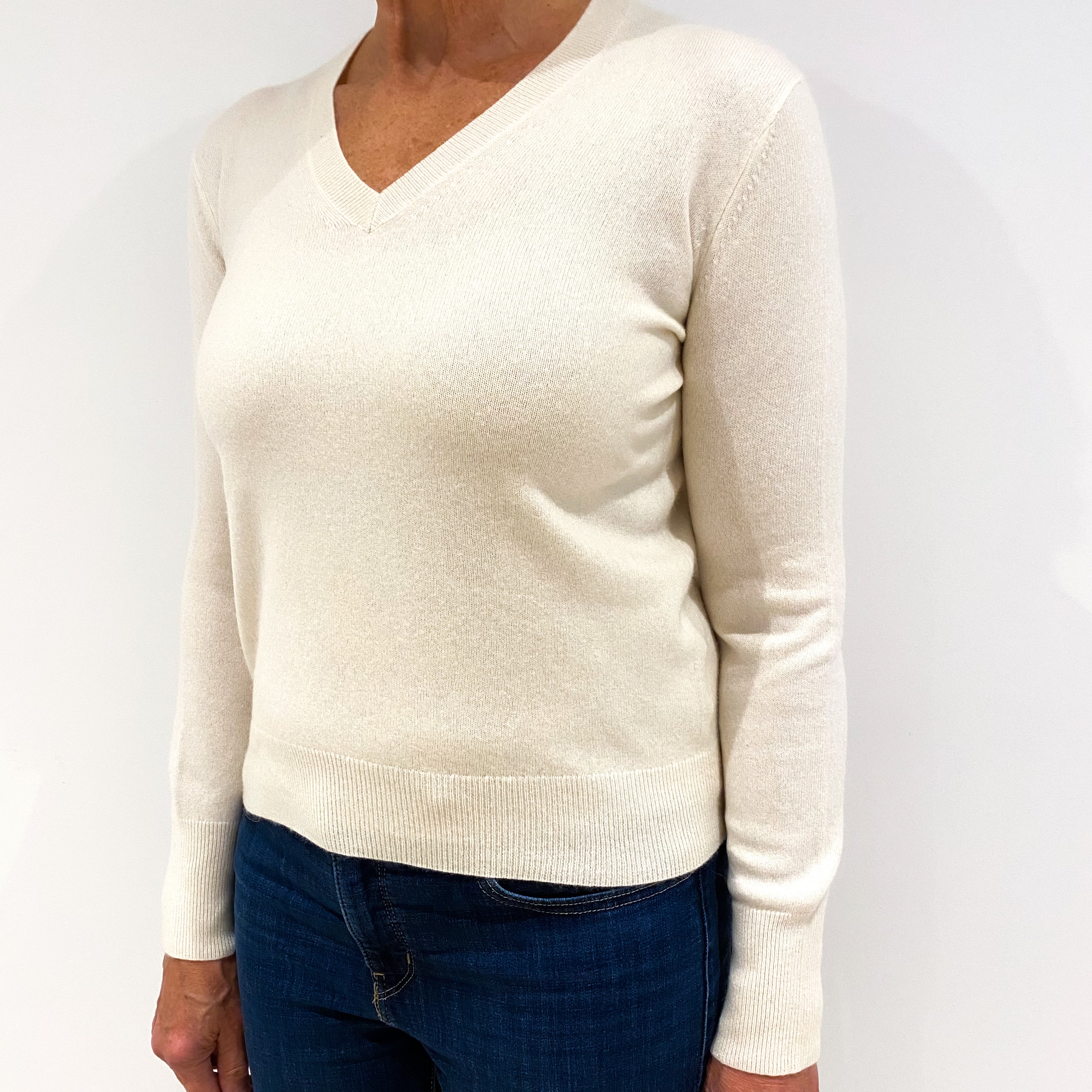 Cream Cashmere V-Neck Jumper Medium