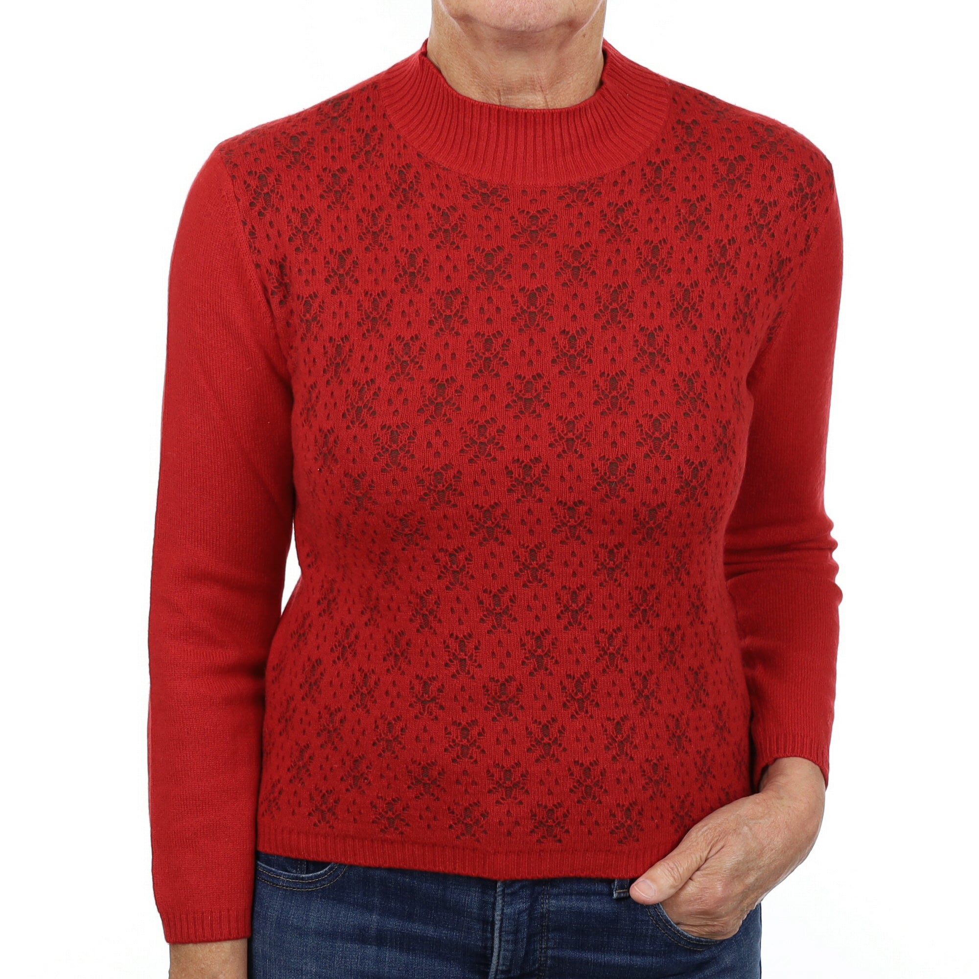 Scarlet Red Textured Cashmere Turtle Neck Jumper Medium