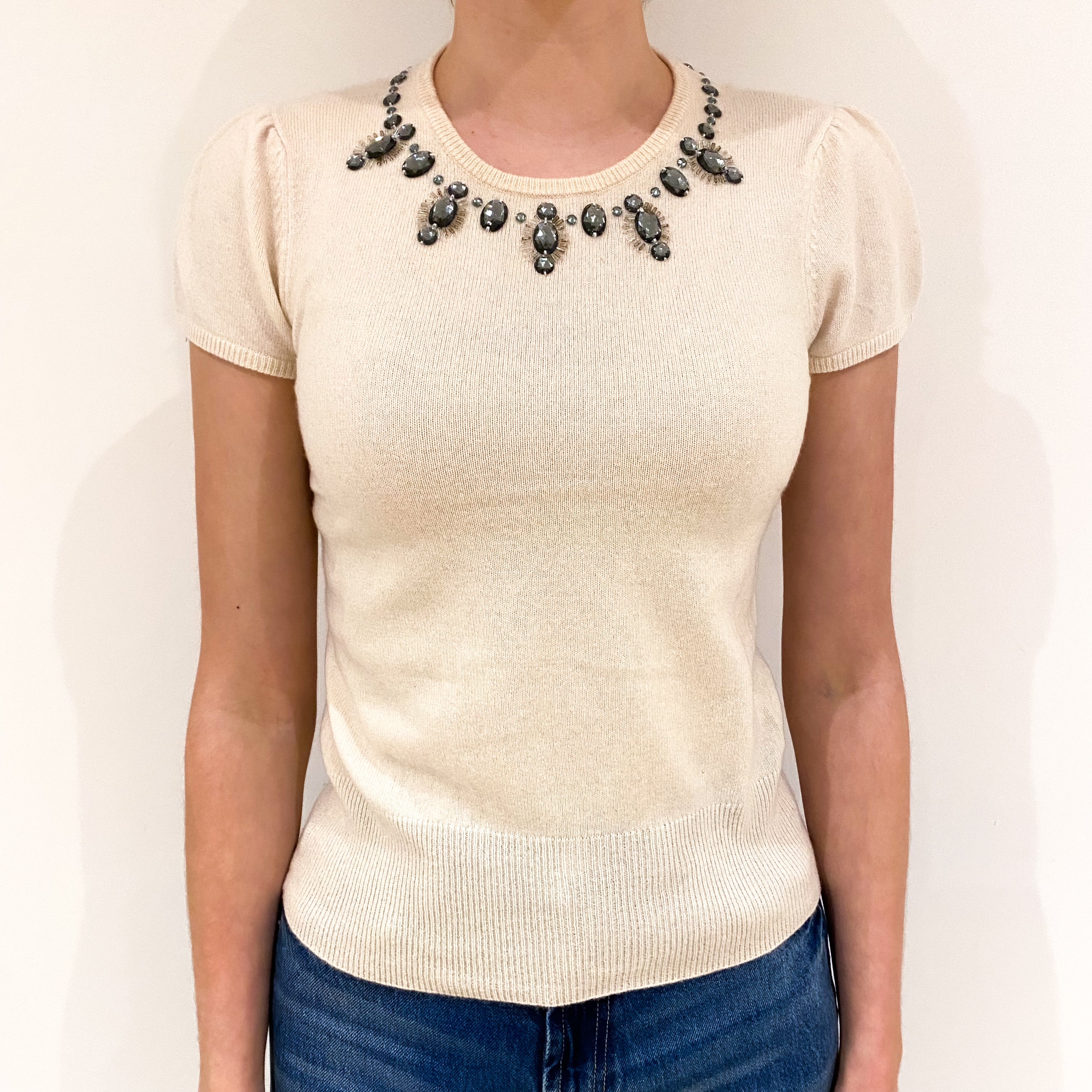 Cream Cashmere Short Sleeve Crew Neck Jumper Extra Small
