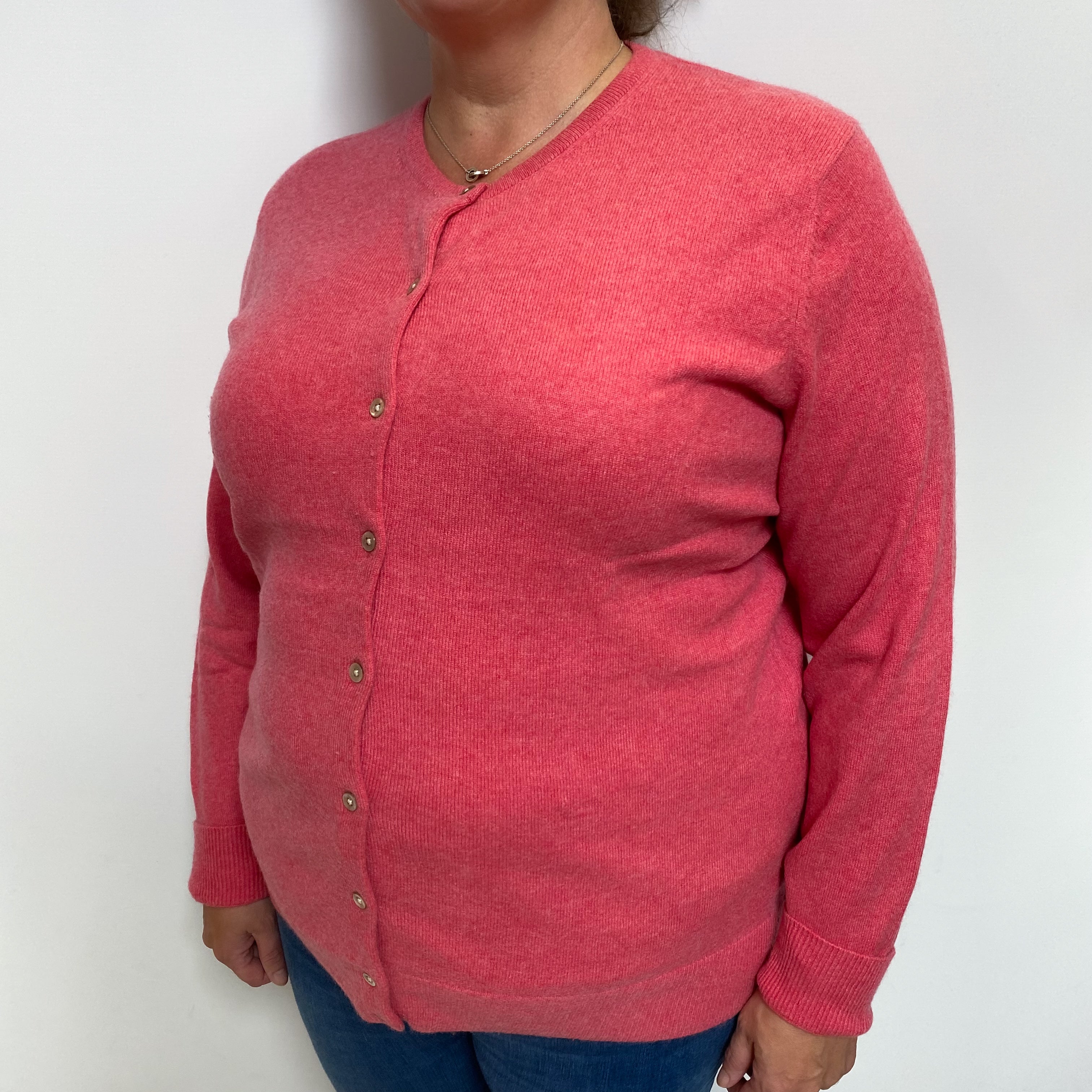 Deep Flamingo Cashmere Crew Cardigan Extra Large