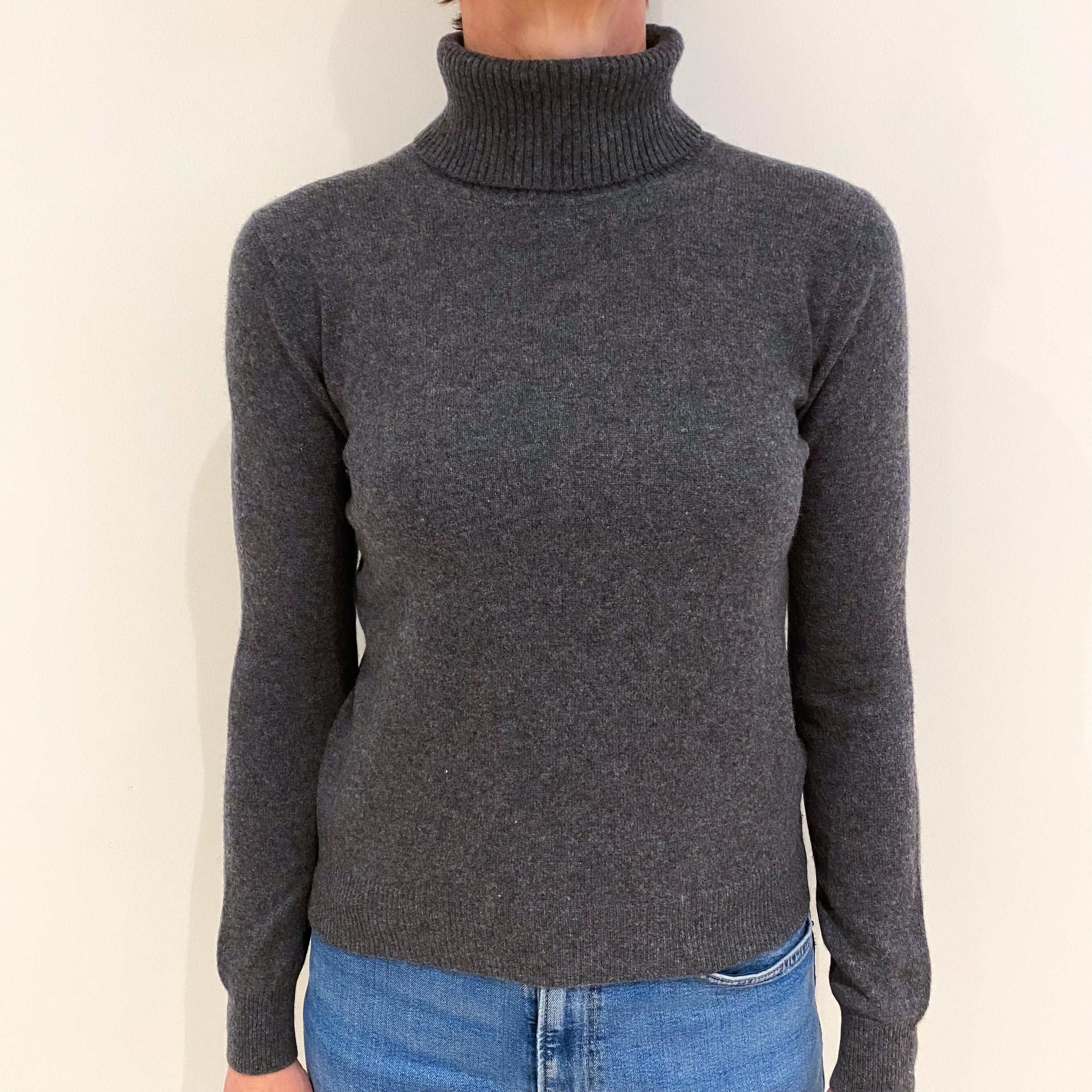 Slate Grey Cashmere Polo Neck Jumper Small