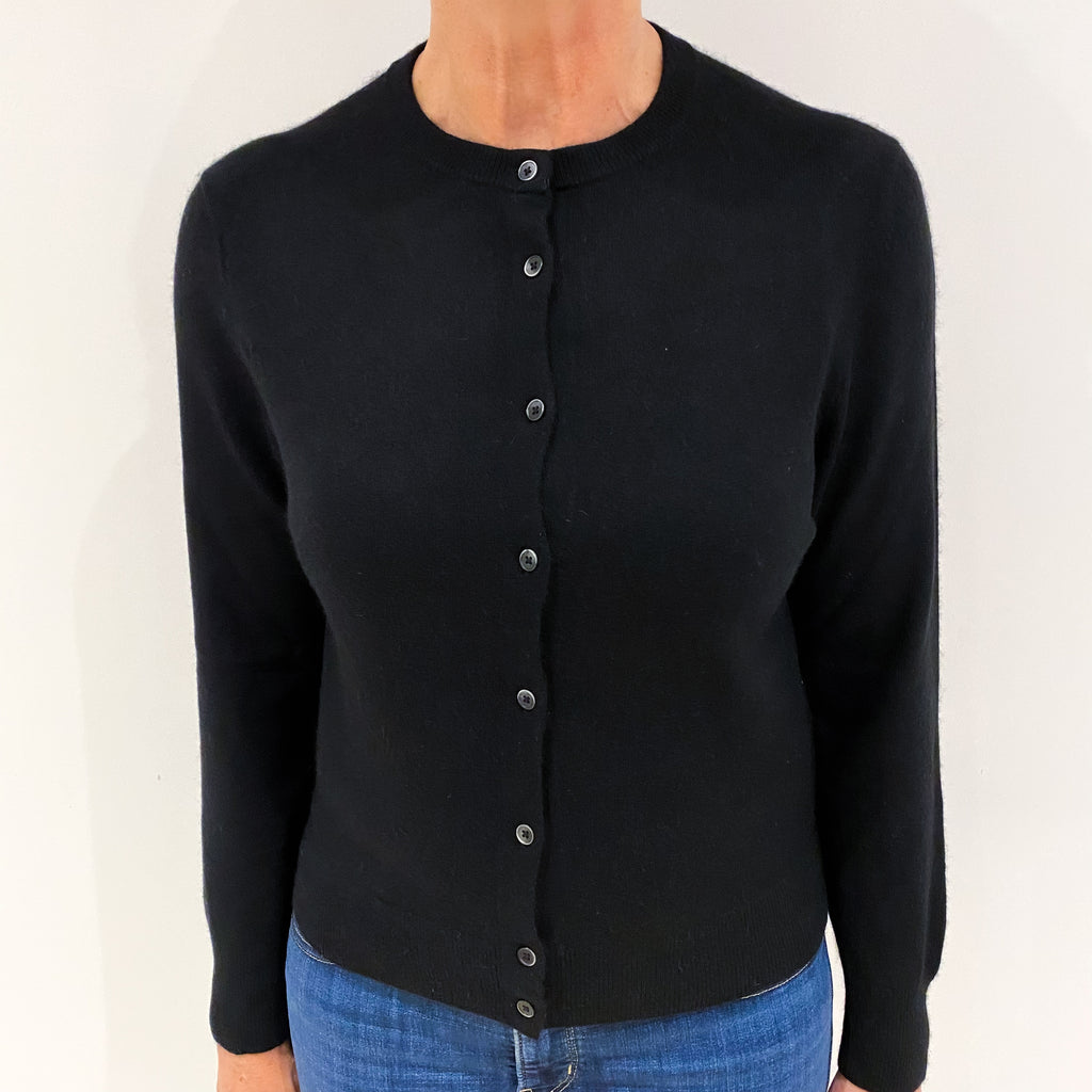 Black Cashmere Crew Neck Cardigan Medium