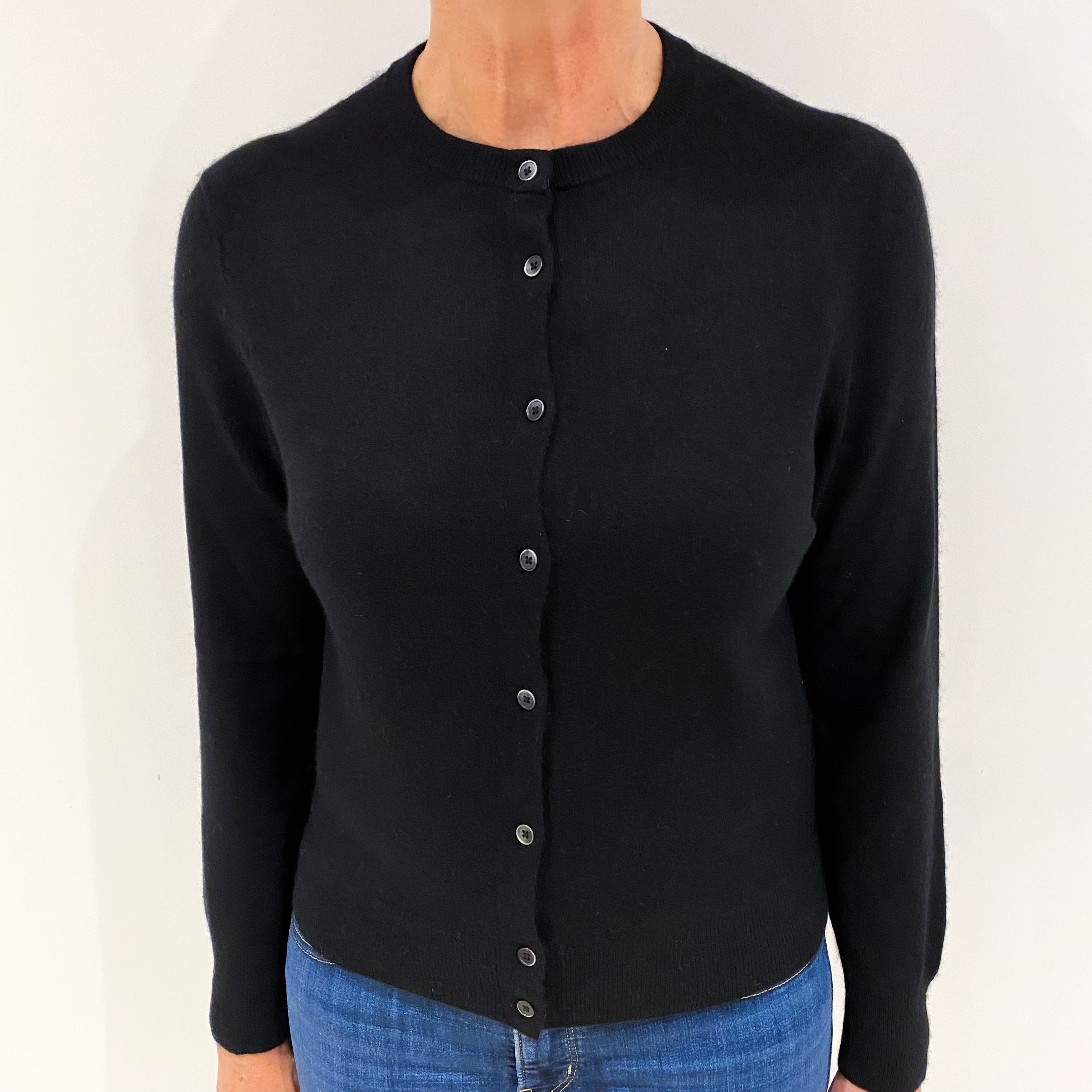 Black Cashmere Crew Neck Cardigan Medium