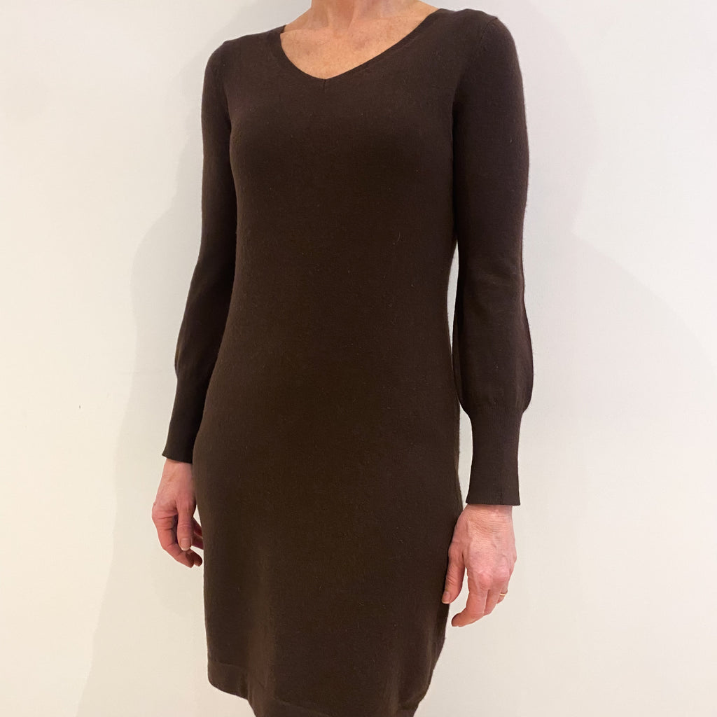 Peppercorn Brown Cashmere V Neck Dress Small