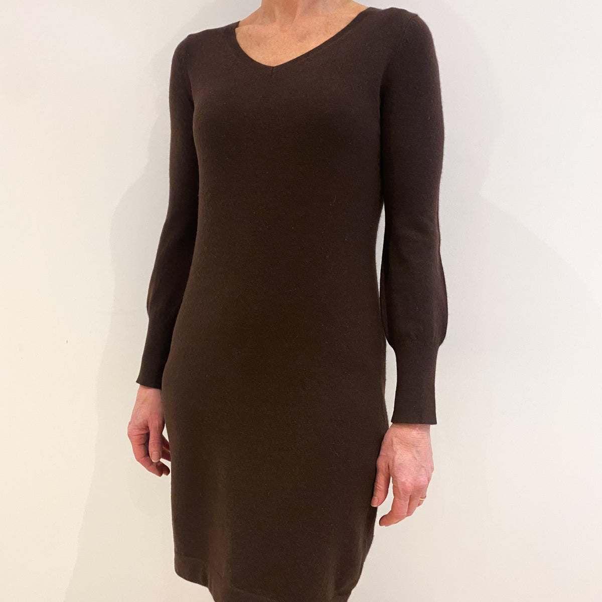 Peppercorn Brown Cashmere V Neck Dress Small
