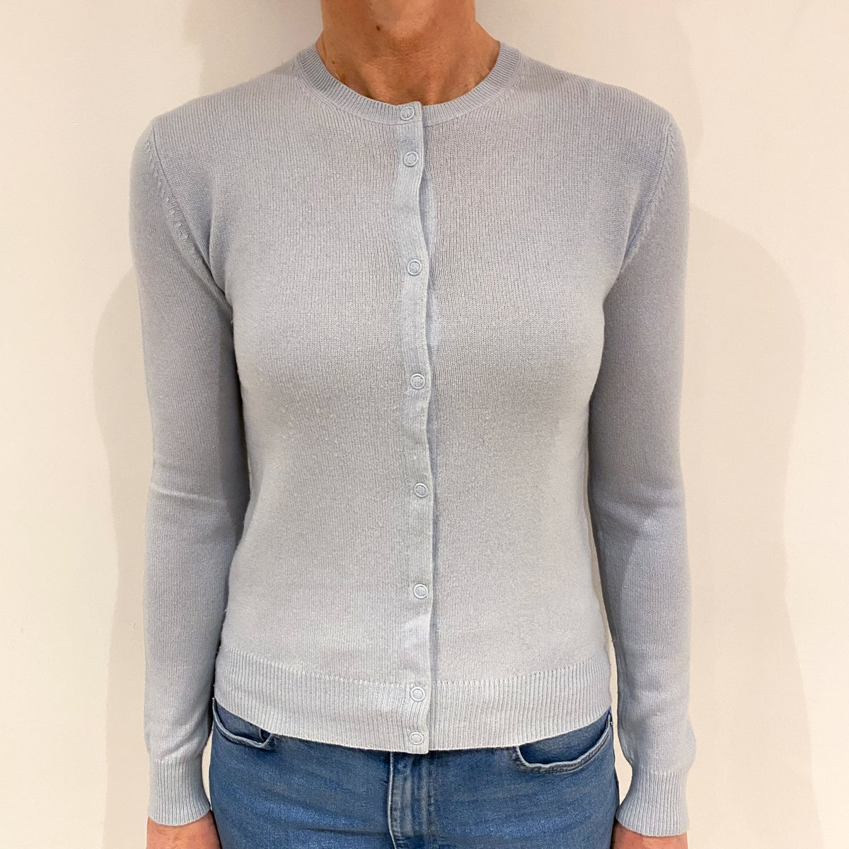 Powder Blue Cashmere Crew Neck Cardigan Small