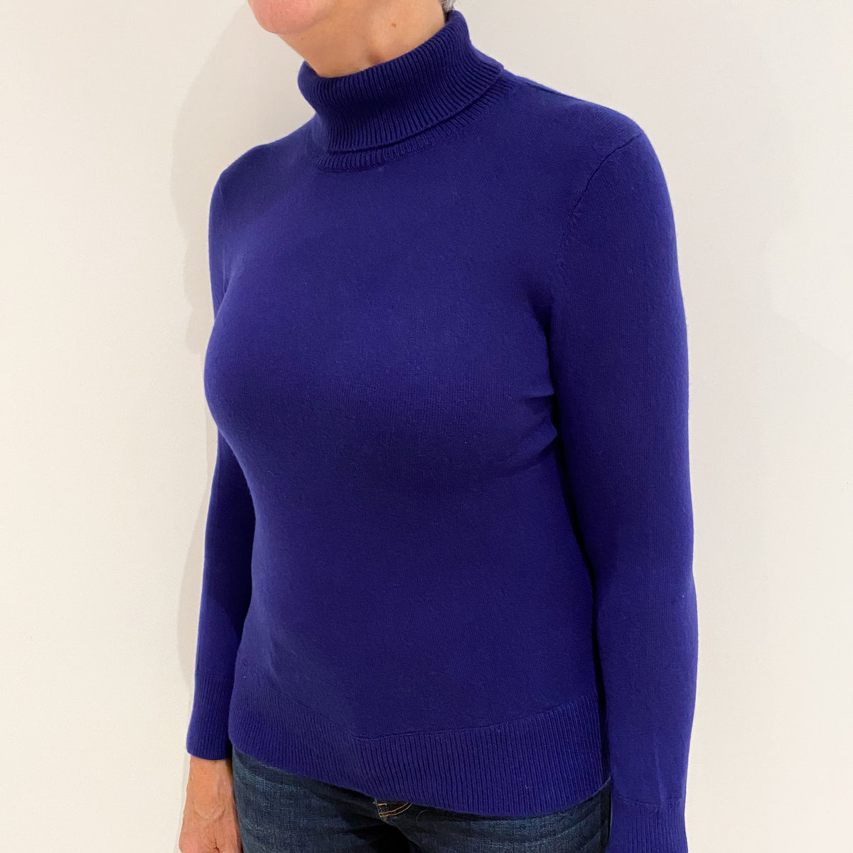 Indigo Blue Cashmere Polo Neck Jumper Medium