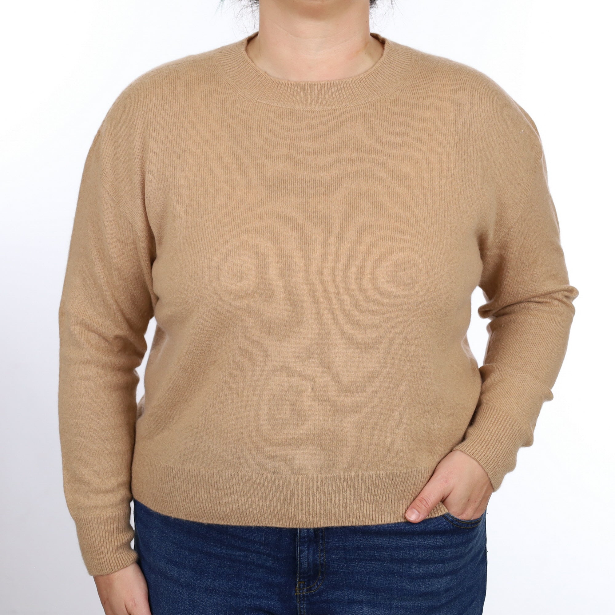 Caramel Brown Cashmere Crew Neck Jumper Large