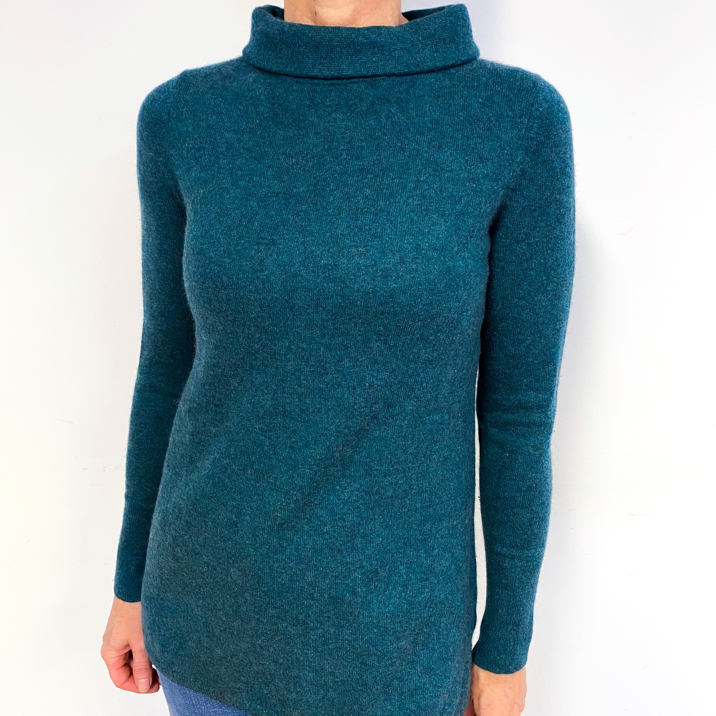 Teal Green Cashmere Funnel Neck Jumper Medium
