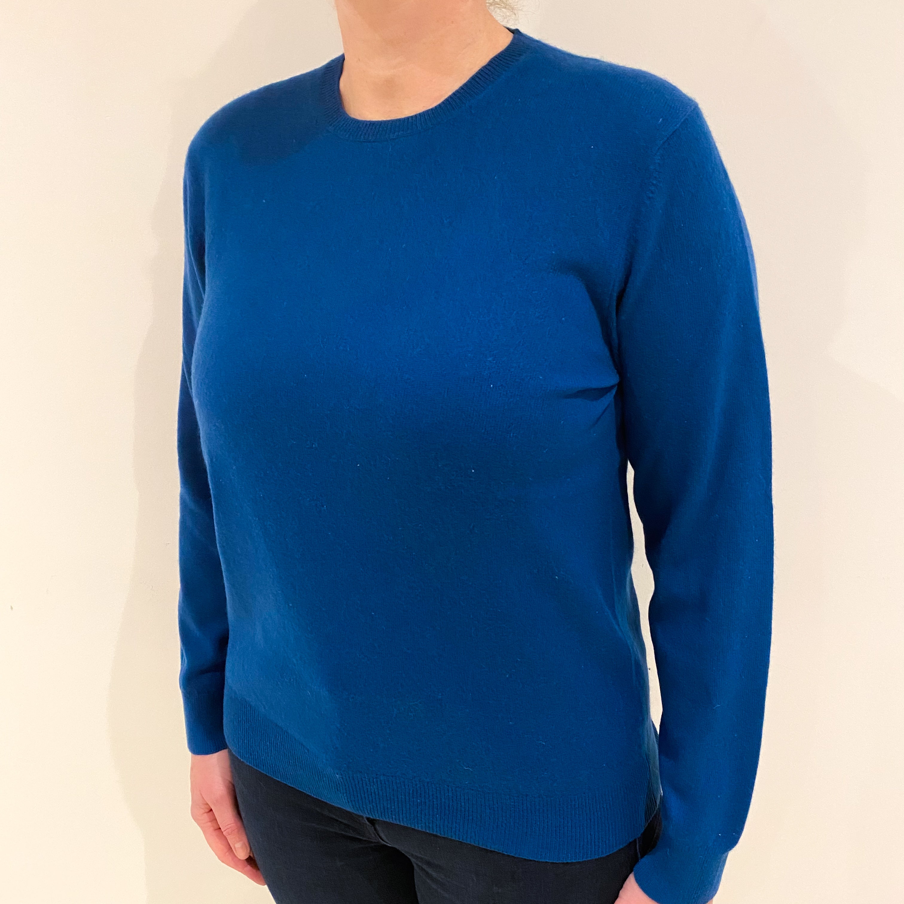 Peacock Blue Cashmere Crew Neck Jumper Large