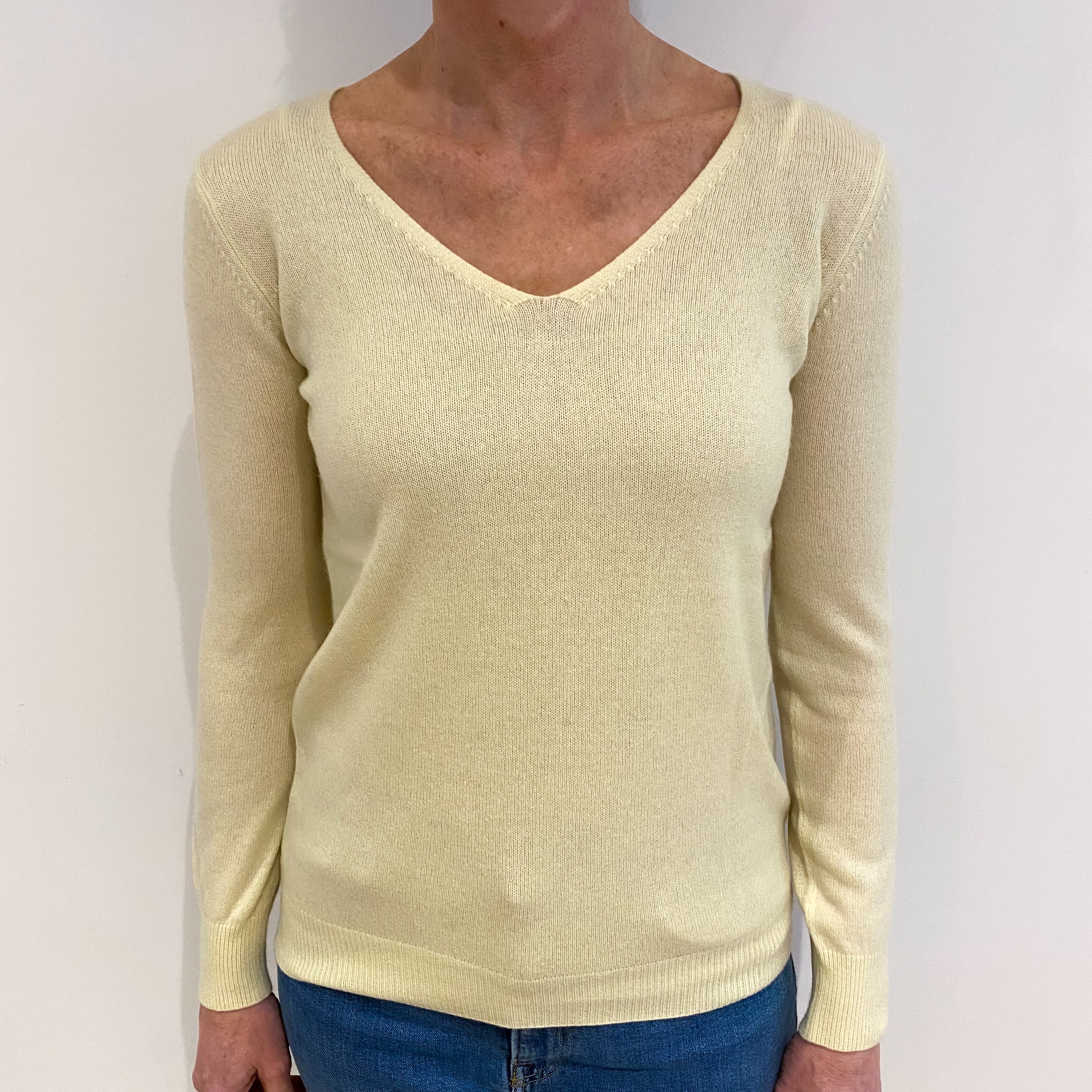 Primrose Yellow Cashmere V Neck Jumper Small