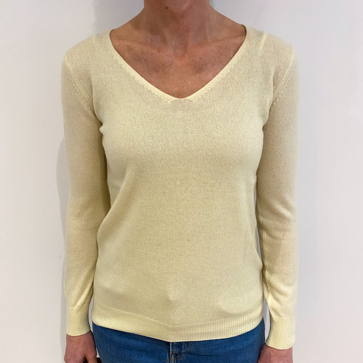 Primrose Yellow Cashmere V Neck Jumper Small
