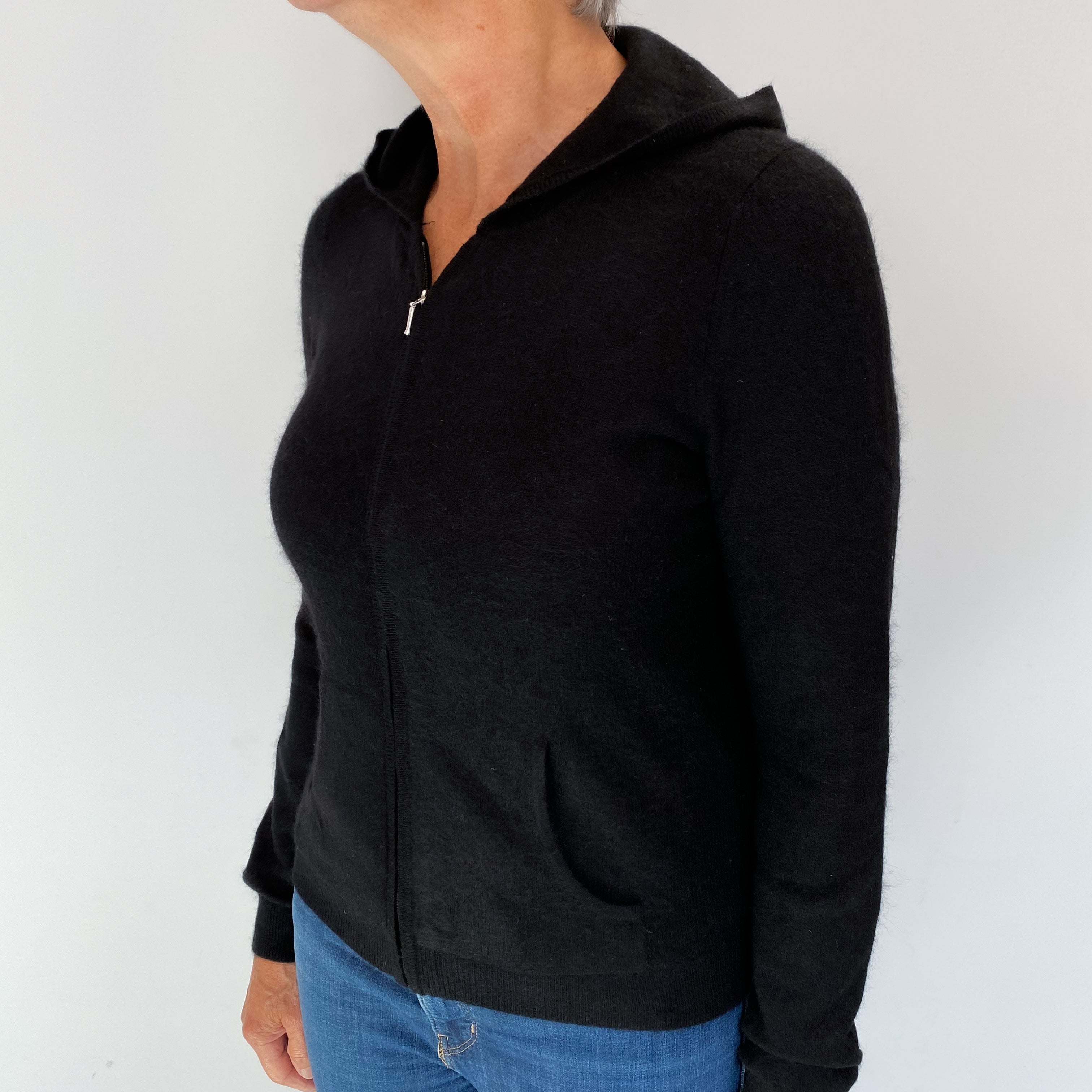 Black Cashmere Zip Up Hoodie Medium