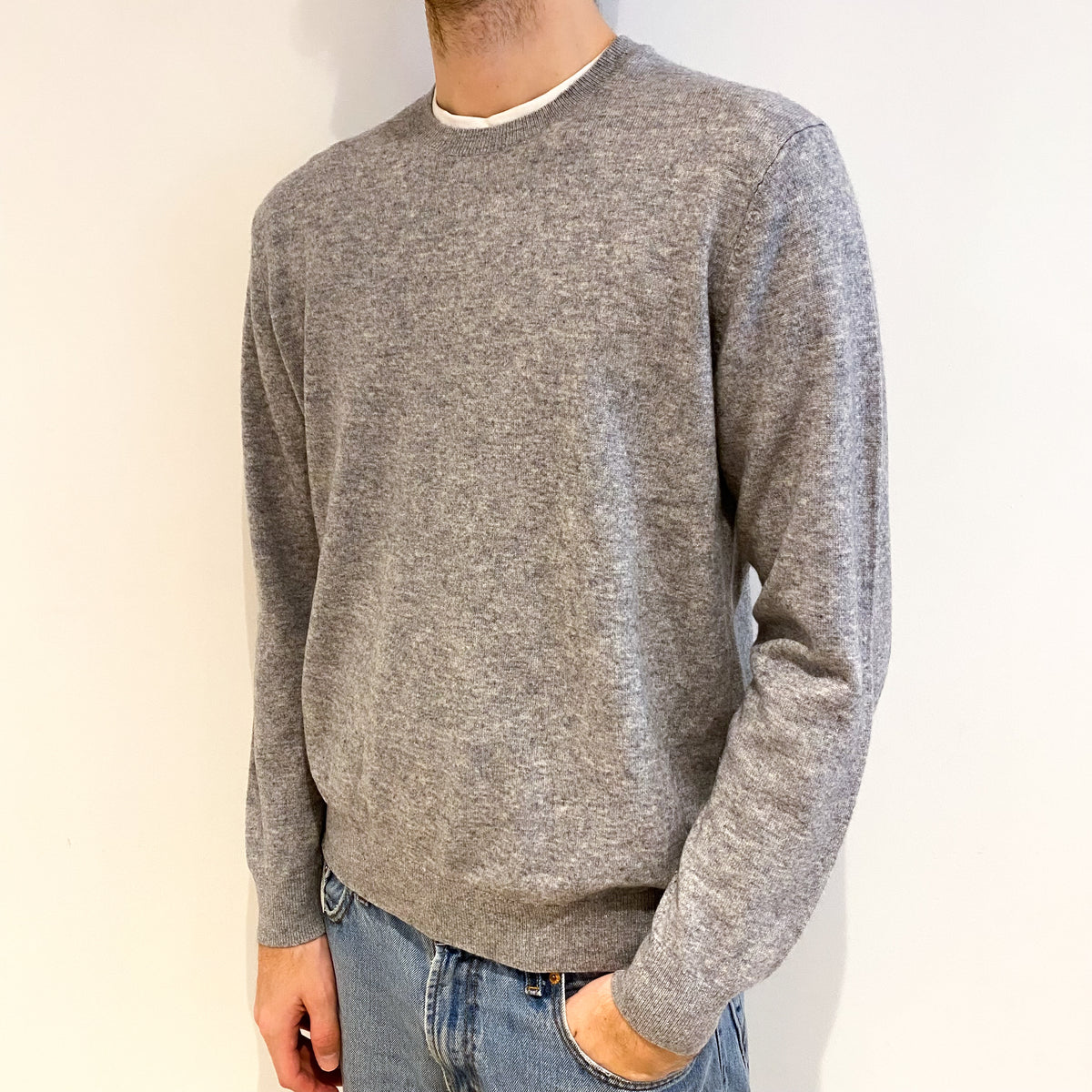 Men's Smoke Grey Cashmere Crew Neck Jumper Large