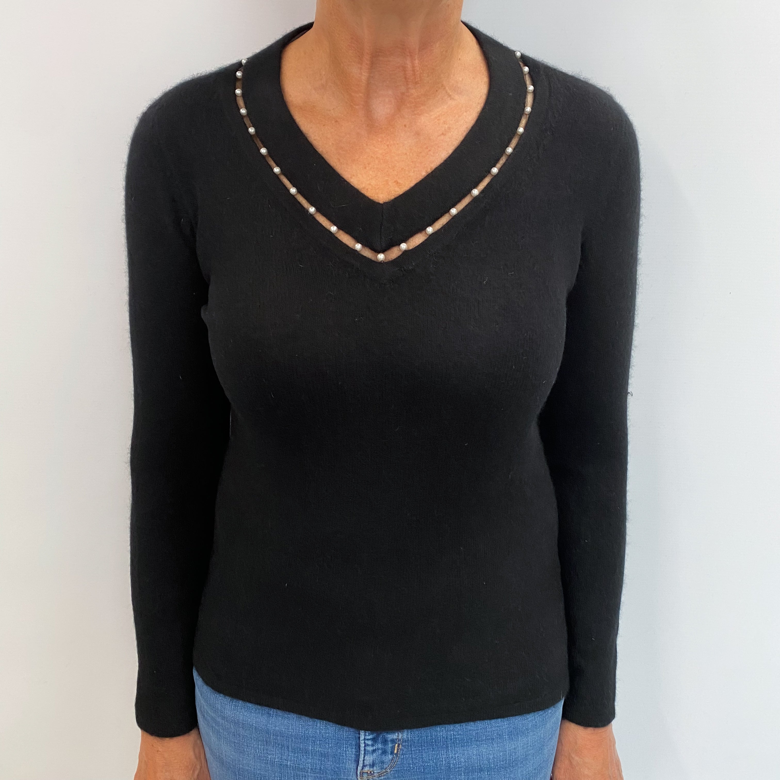Black Cashmere V Neck Jumper Medium