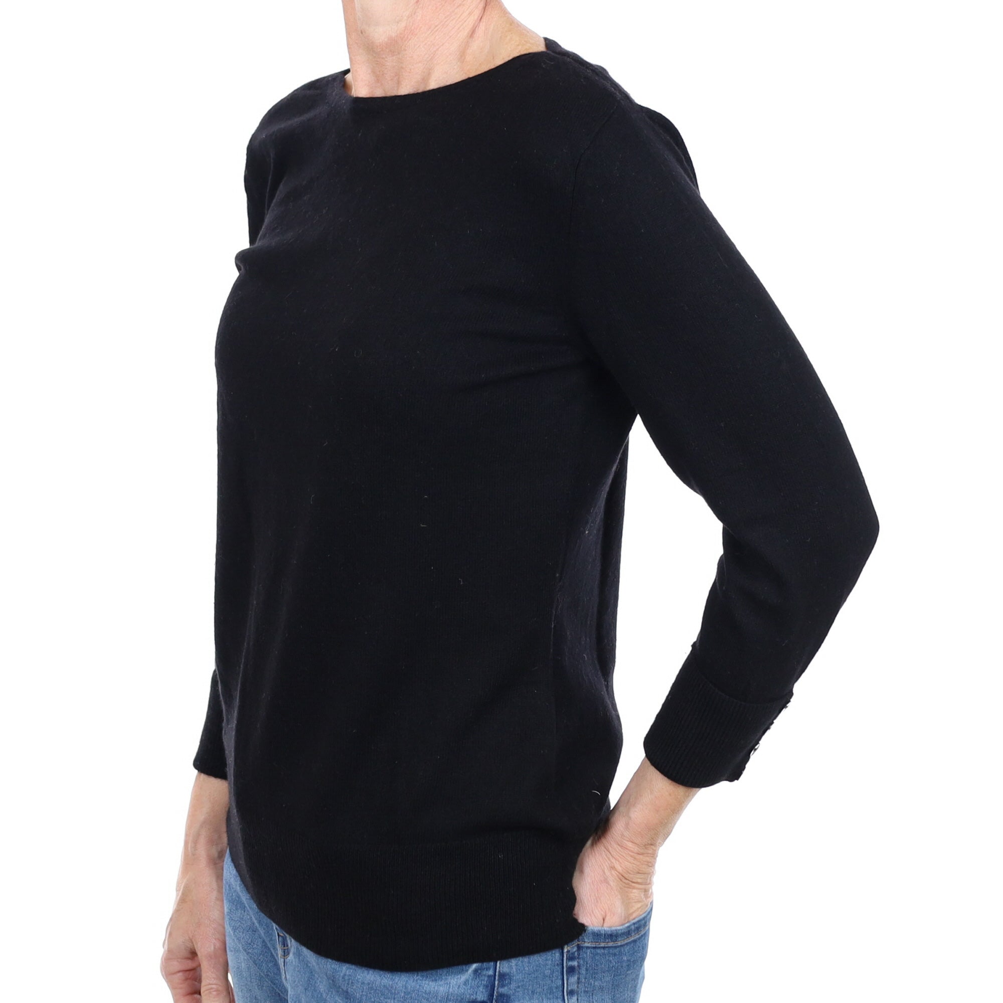 Black Cashmere Slash Neck Jumper Small