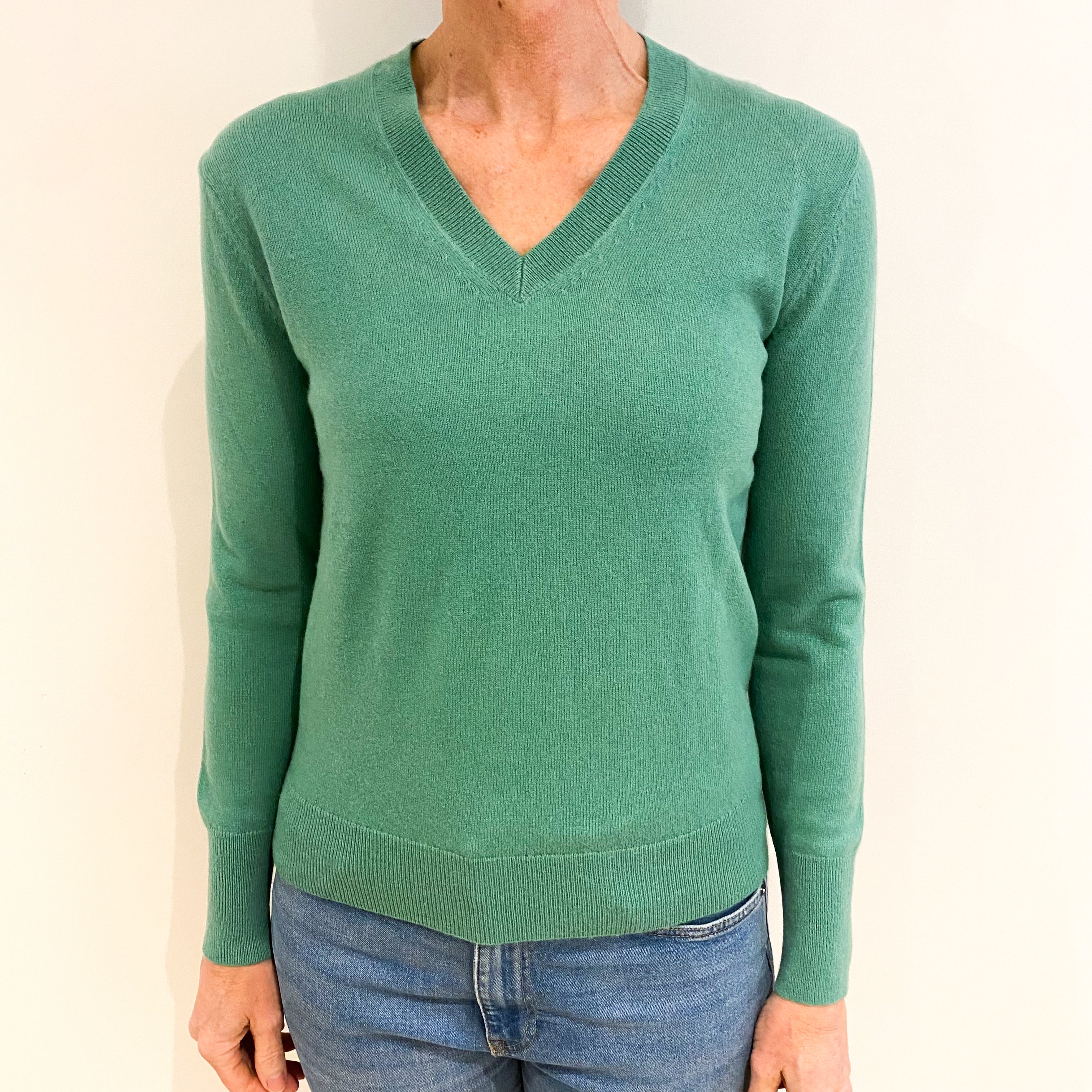 Sea Foam Green Cashmere V Neck Jumper Small