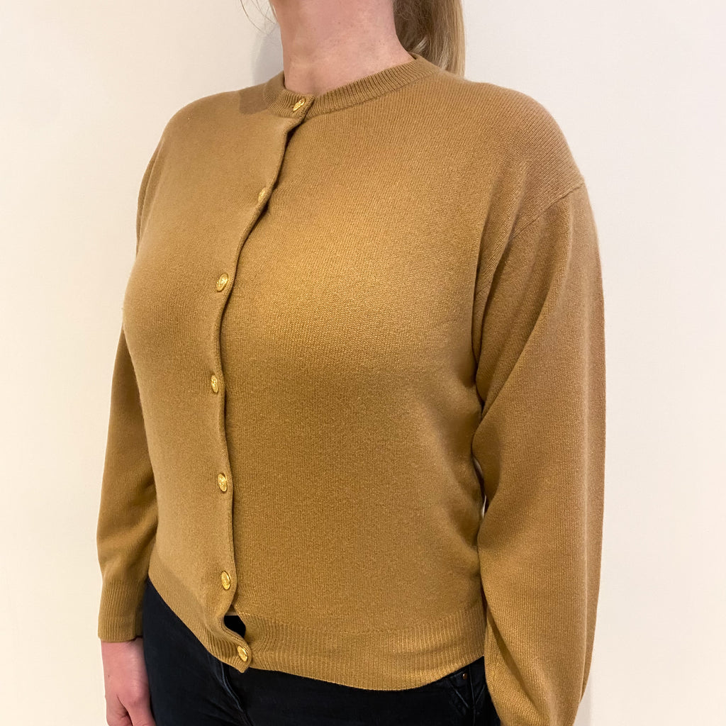 Camel Brown Cashmere Crew Neck Cardigan Large