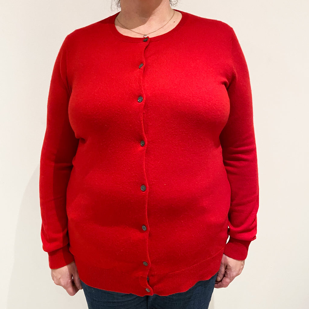 Post Box Red Cashmere Crew Neck Cardigan Extra Large