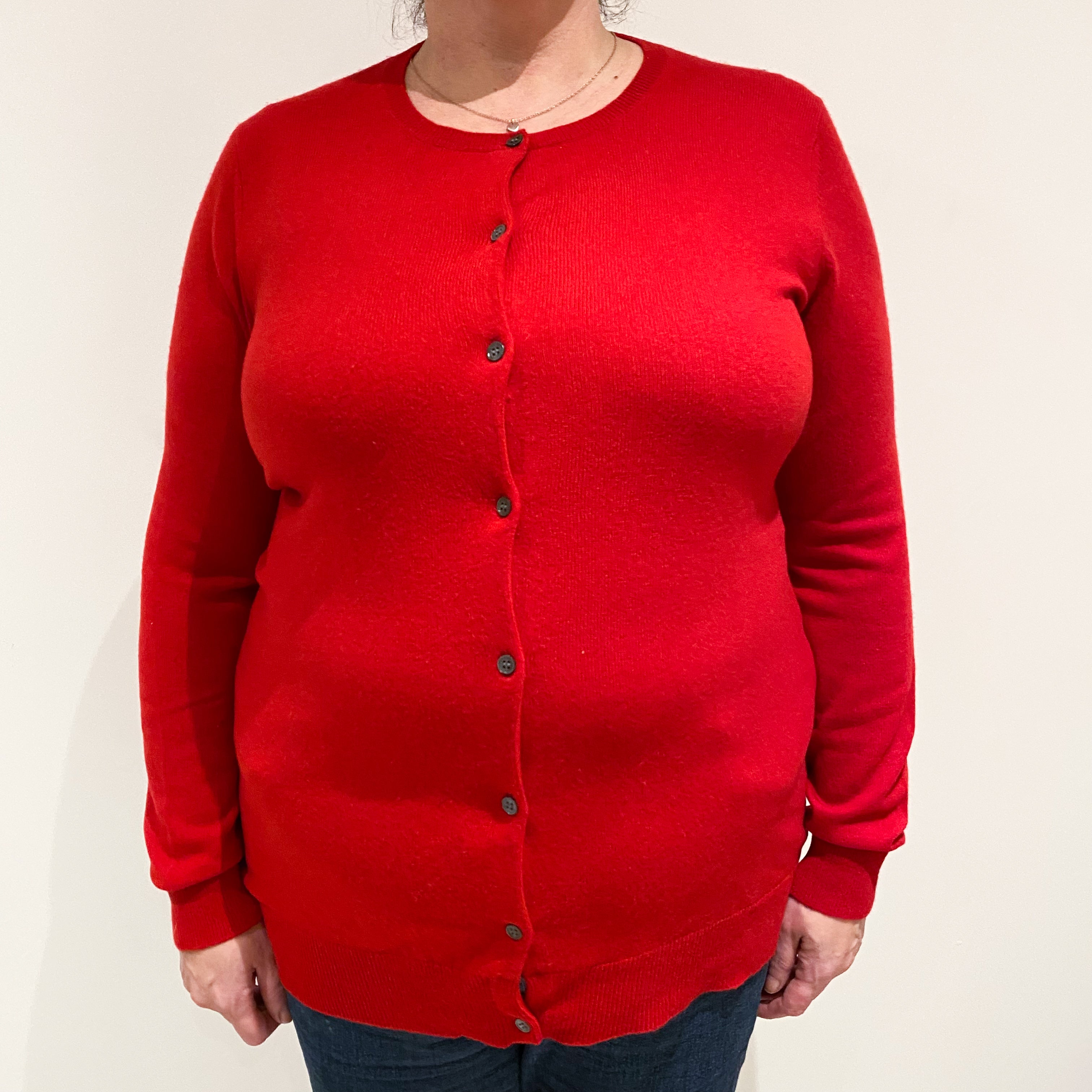 Post Box Red Cashmere Crew Neck Cardigan Extra Large