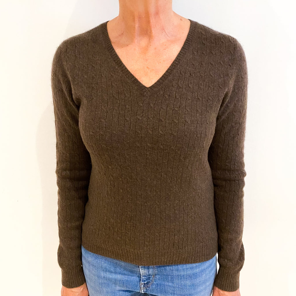 Chocolate Brown Cashmere V Neck Jumper Medium