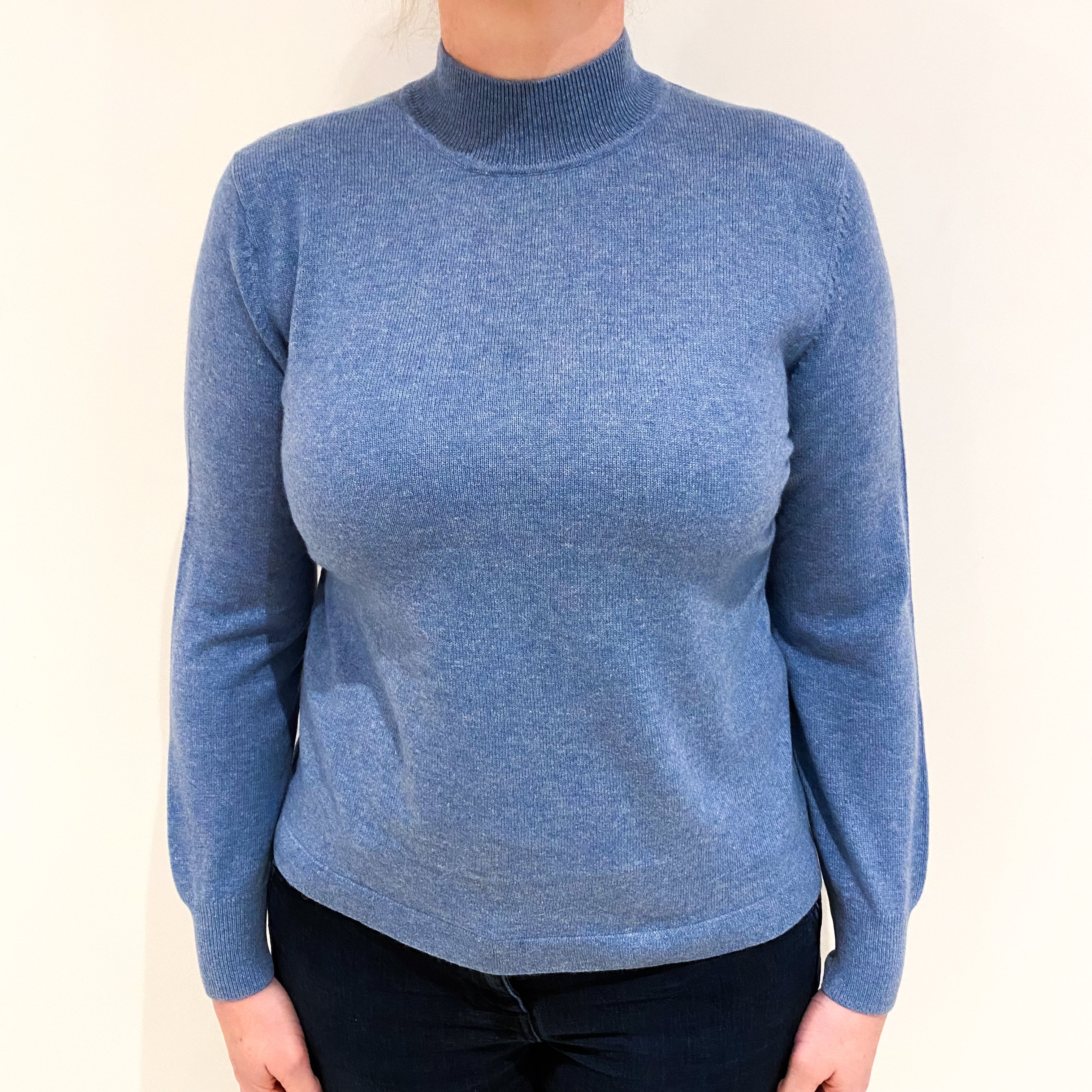 Denim Blue Cashmere Turtle Neck Jumper Large