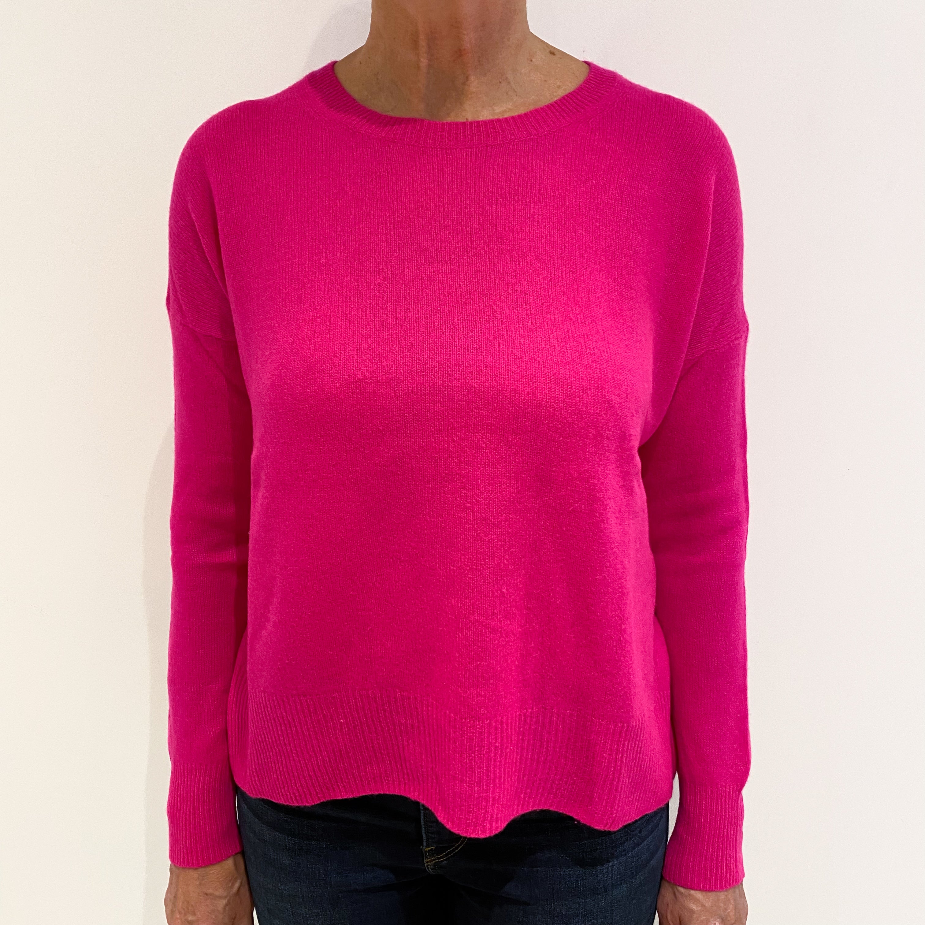 Hot Pink Slouchy Cashmere Crew Neck Jumper Medium