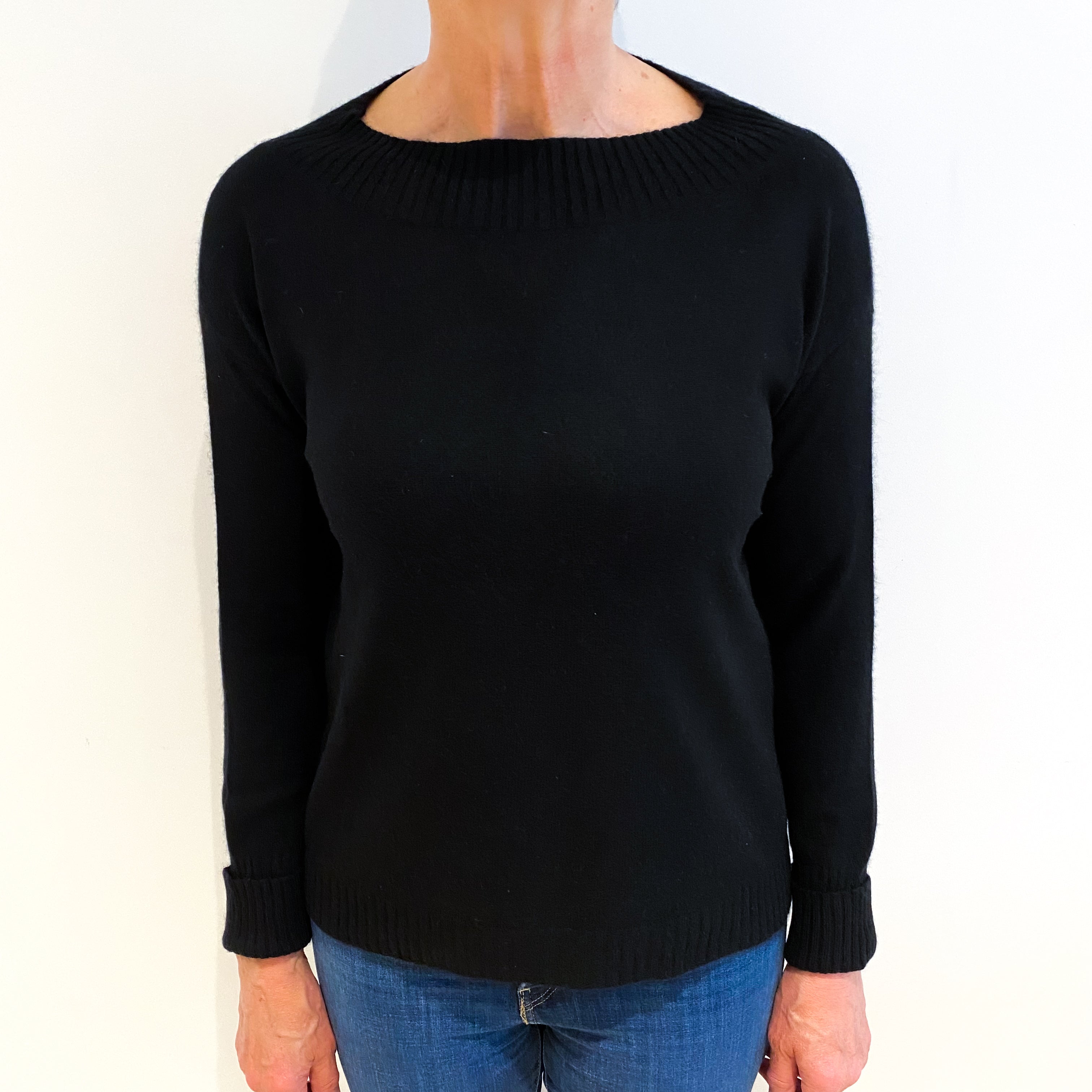 Black Cashmere Slash Neck Jumper Medium