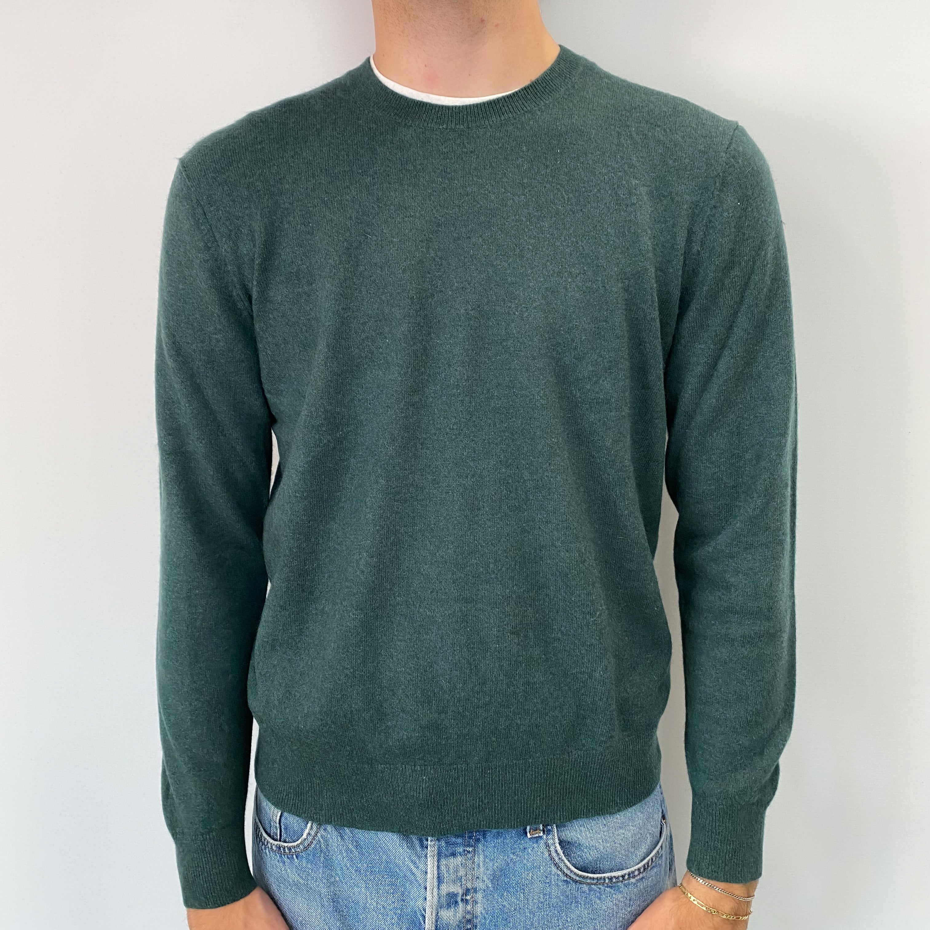 Men's Spruce Green Cashmere Crew Neck Jumper Medium