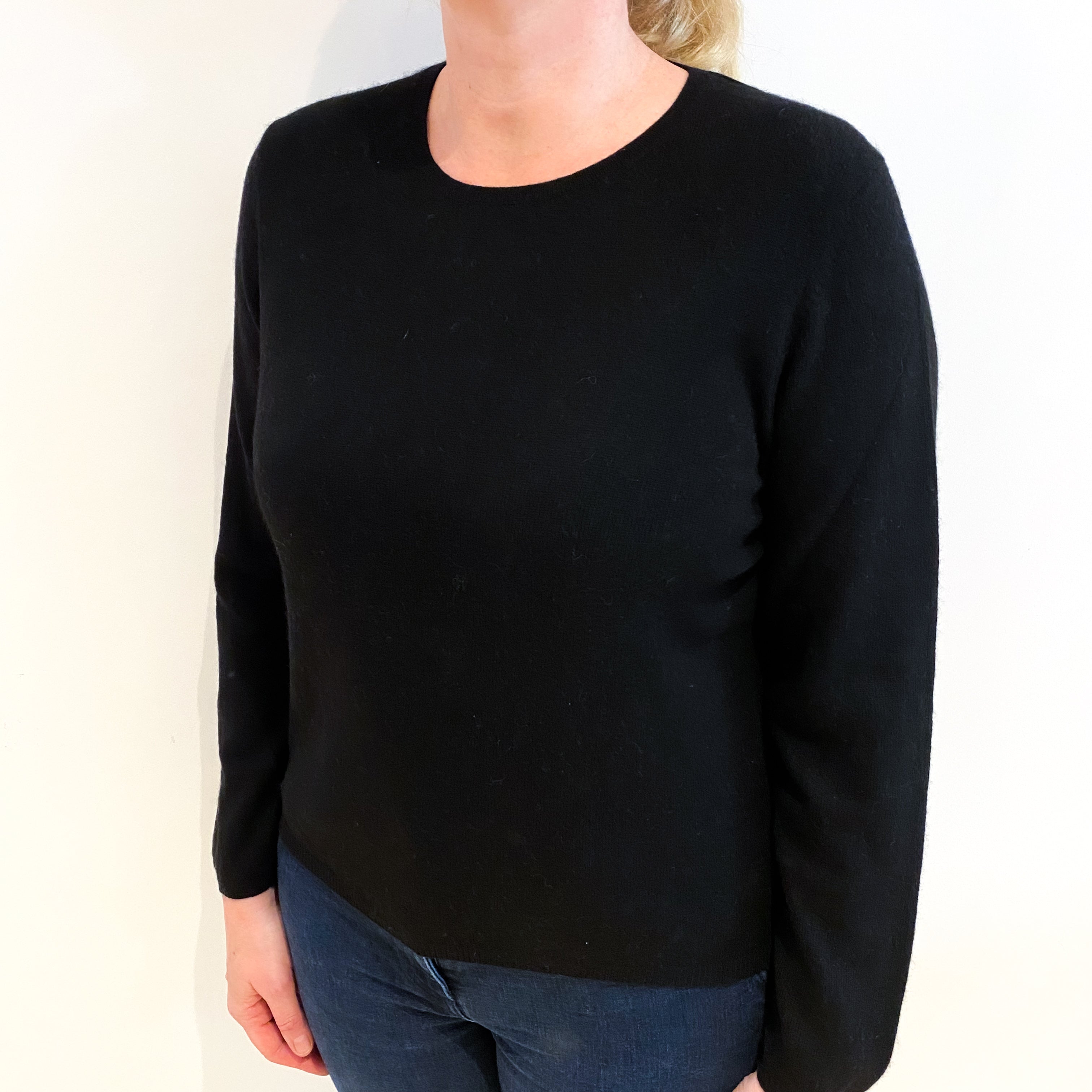 Black Cashmere Crew Neck Jumper Large Petite