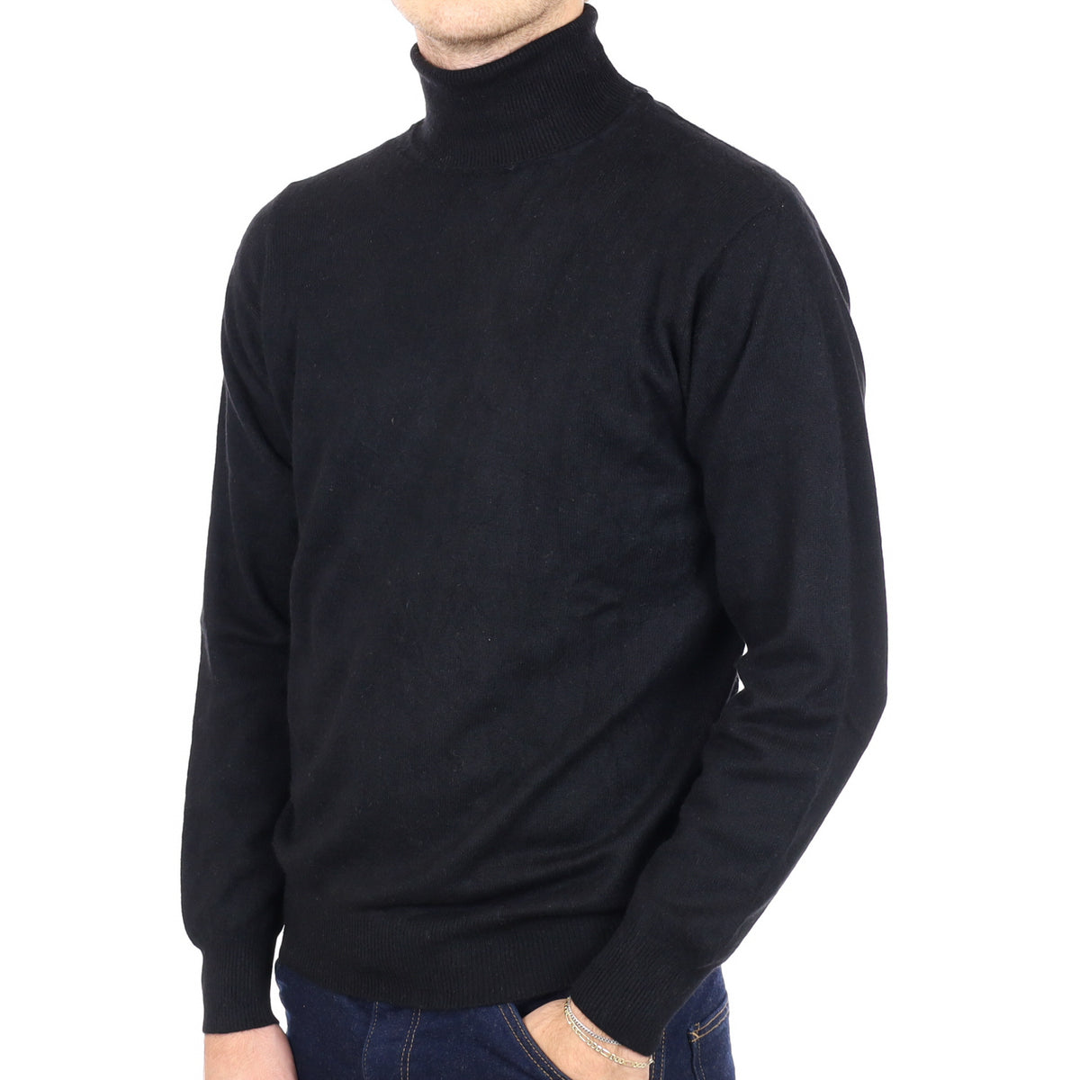Men's Black Cashmere Polo Neck Jumper Large