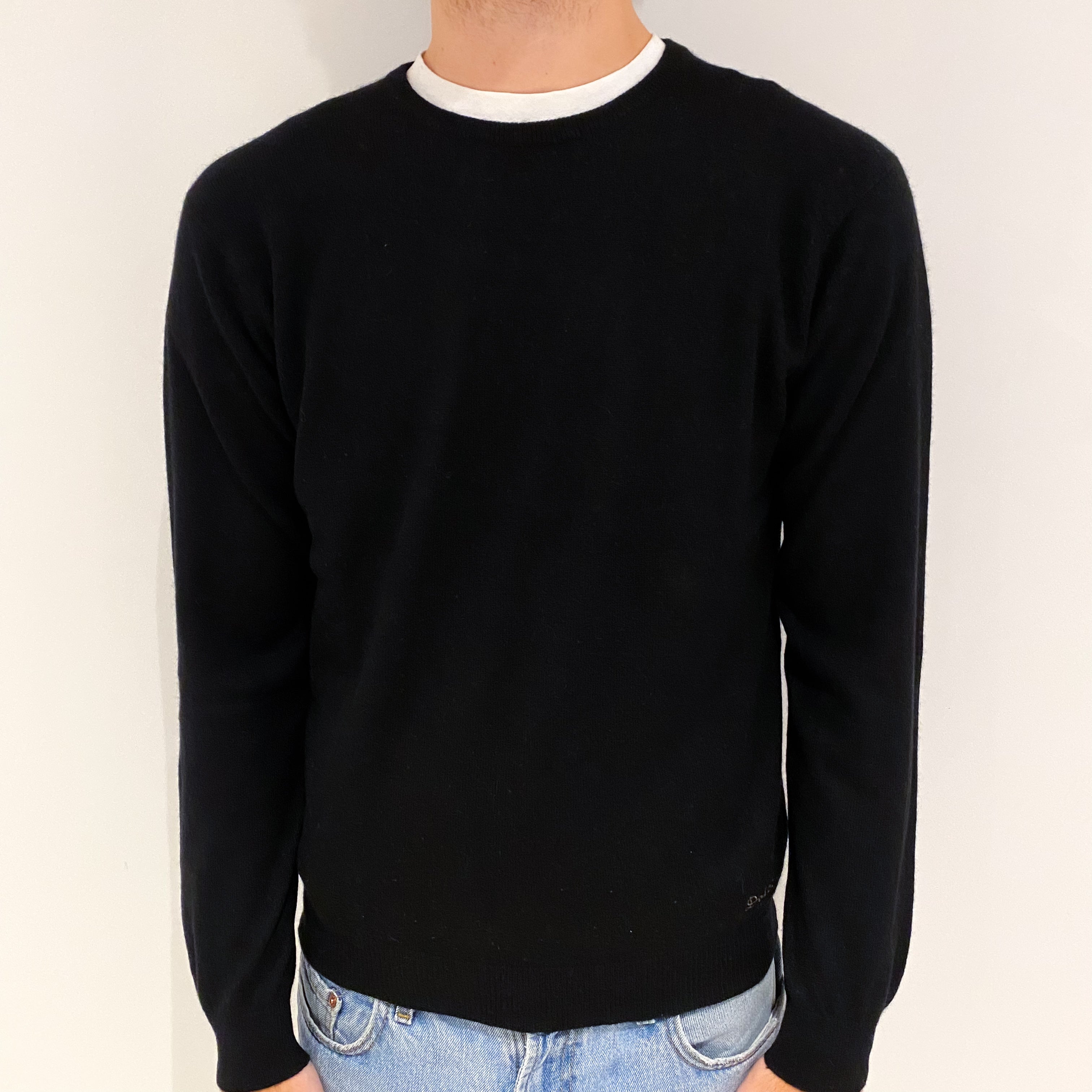 Men's Black Cashmere Crew Neck Jumper Large