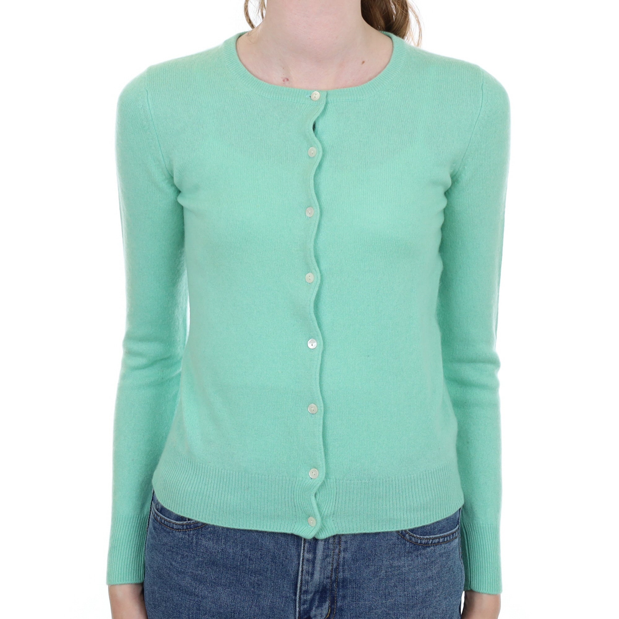 Mint Green Cashmere Crew Neck Cardigan Extra Small