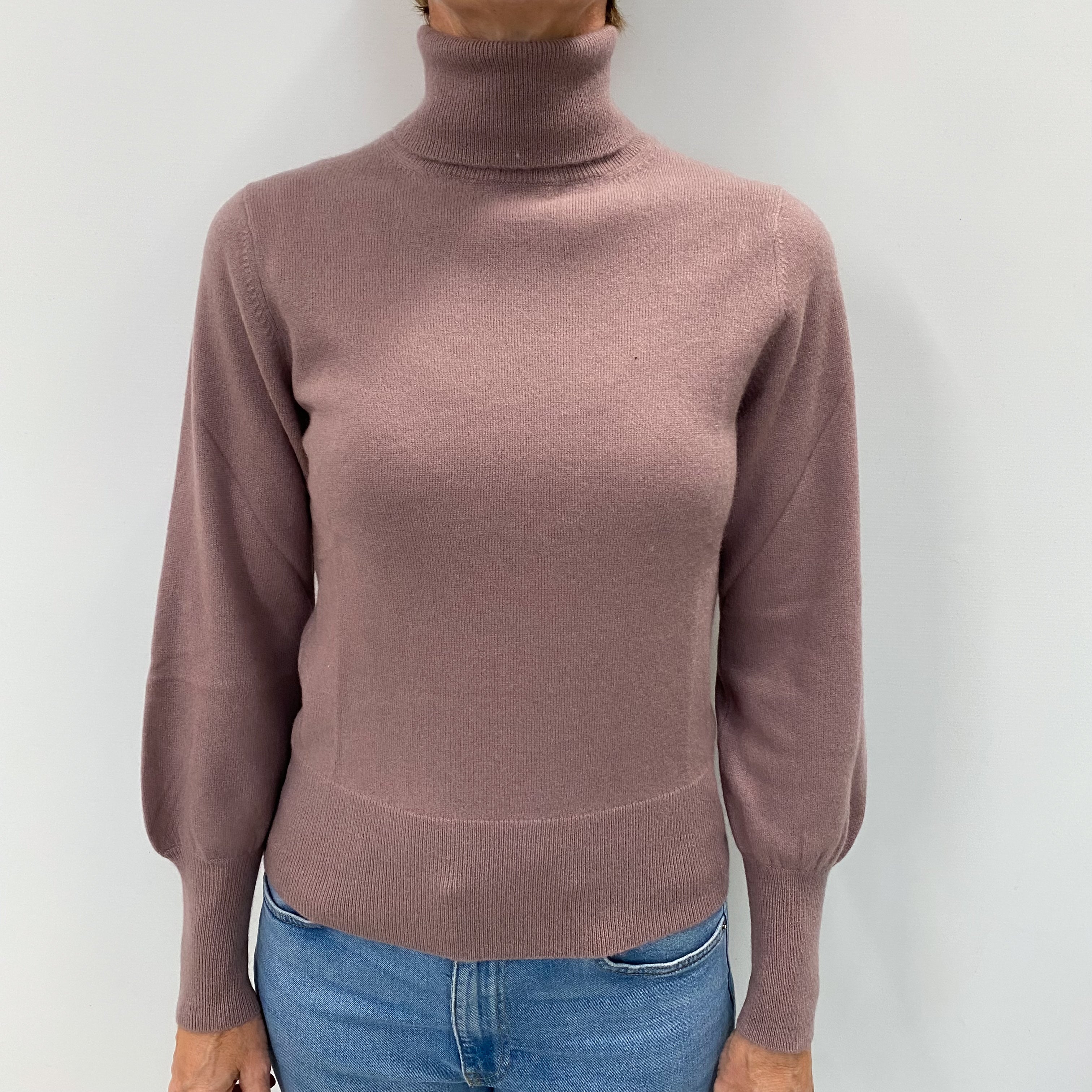 Blush Brown Blouse Sleeve Cashmere Polo Neck Jumper Small