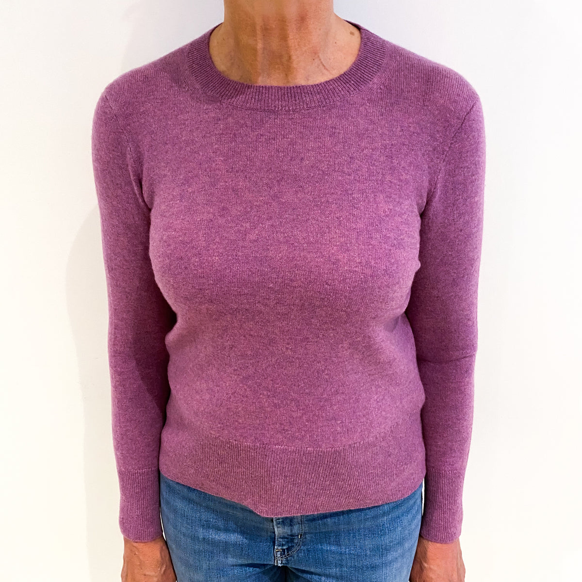 Heather Purple Cashmere Crew Neck Jumper Medium