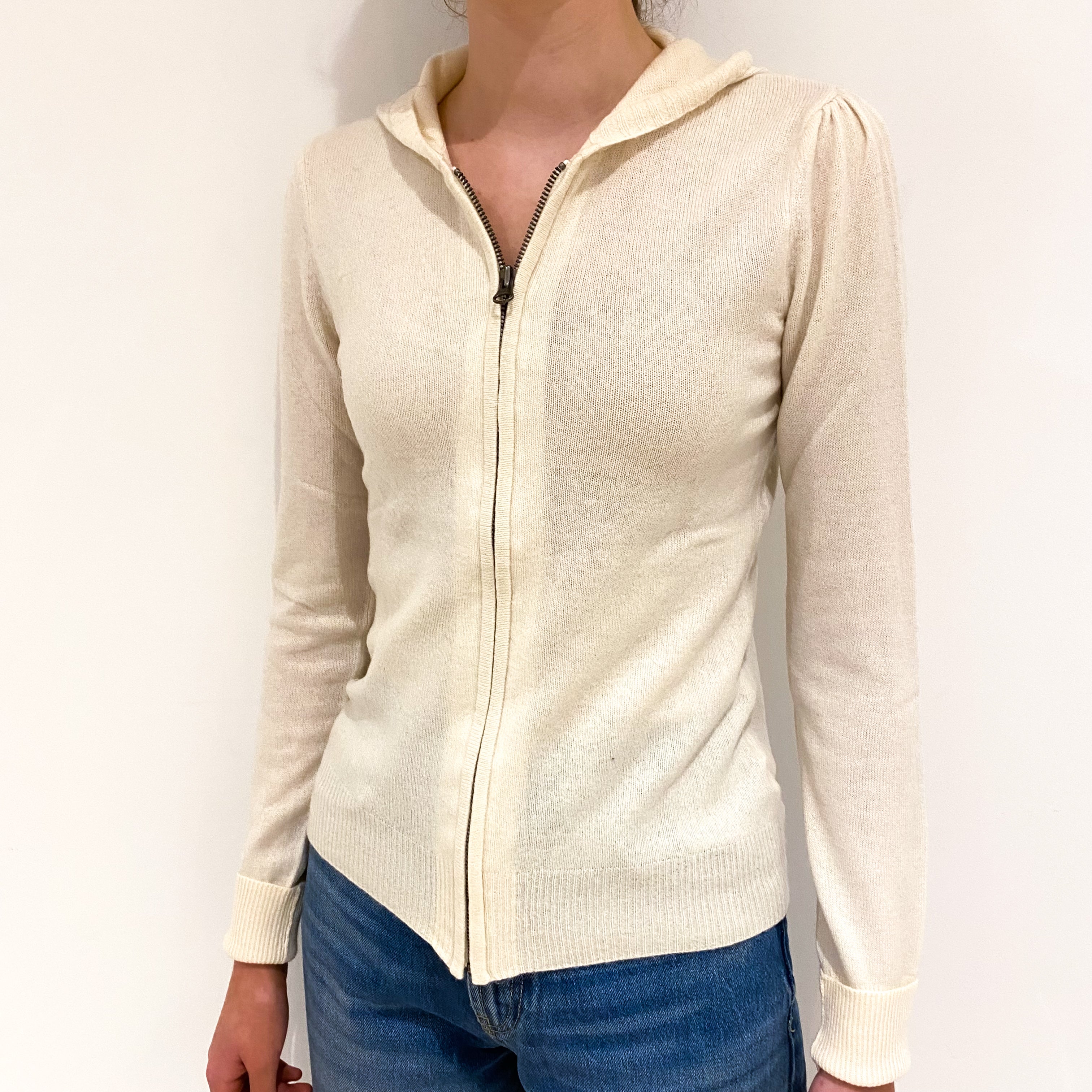 Cream Cashmere Front Zip Hoodie Extra Small