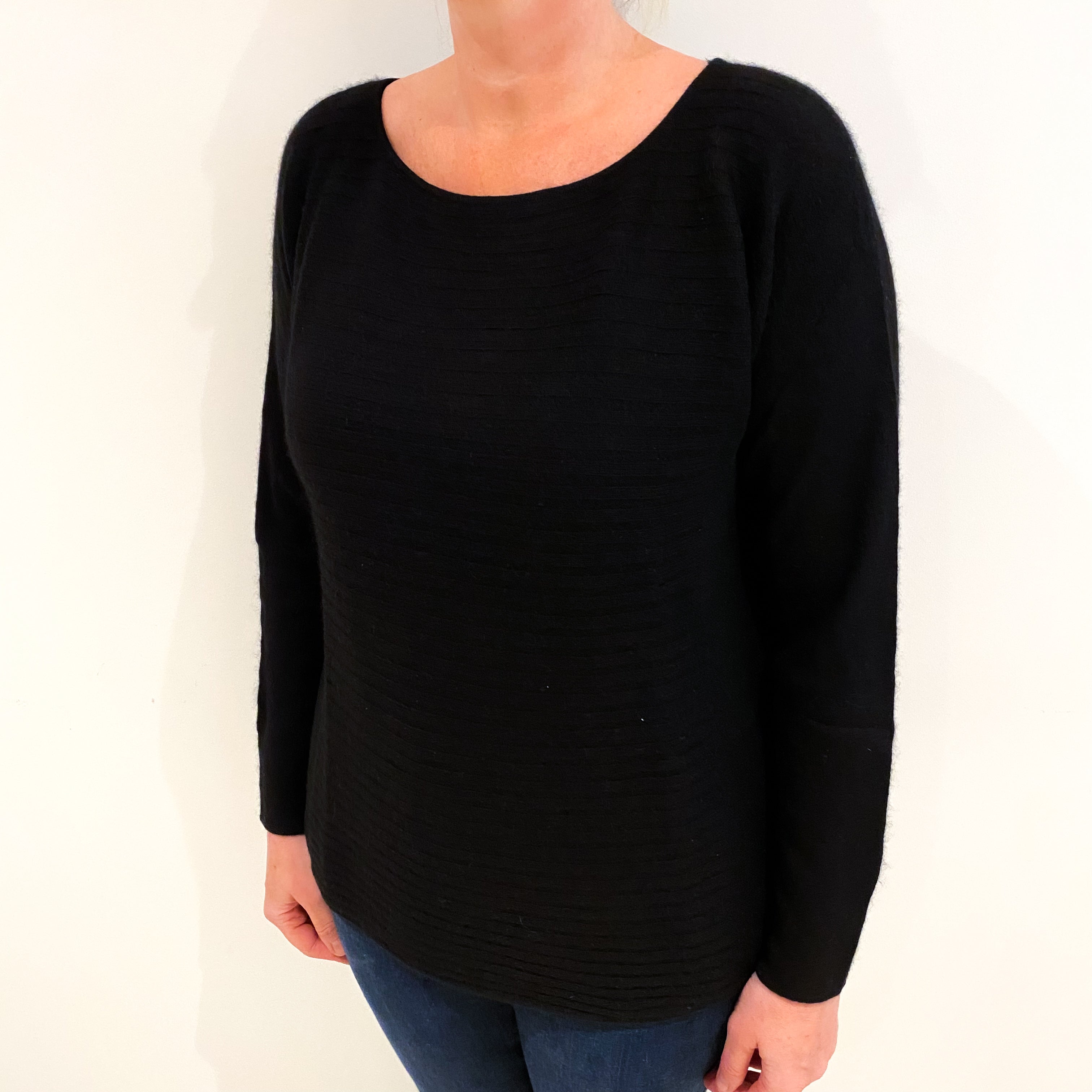 Black Cashmere Slash Neck Jumper Large