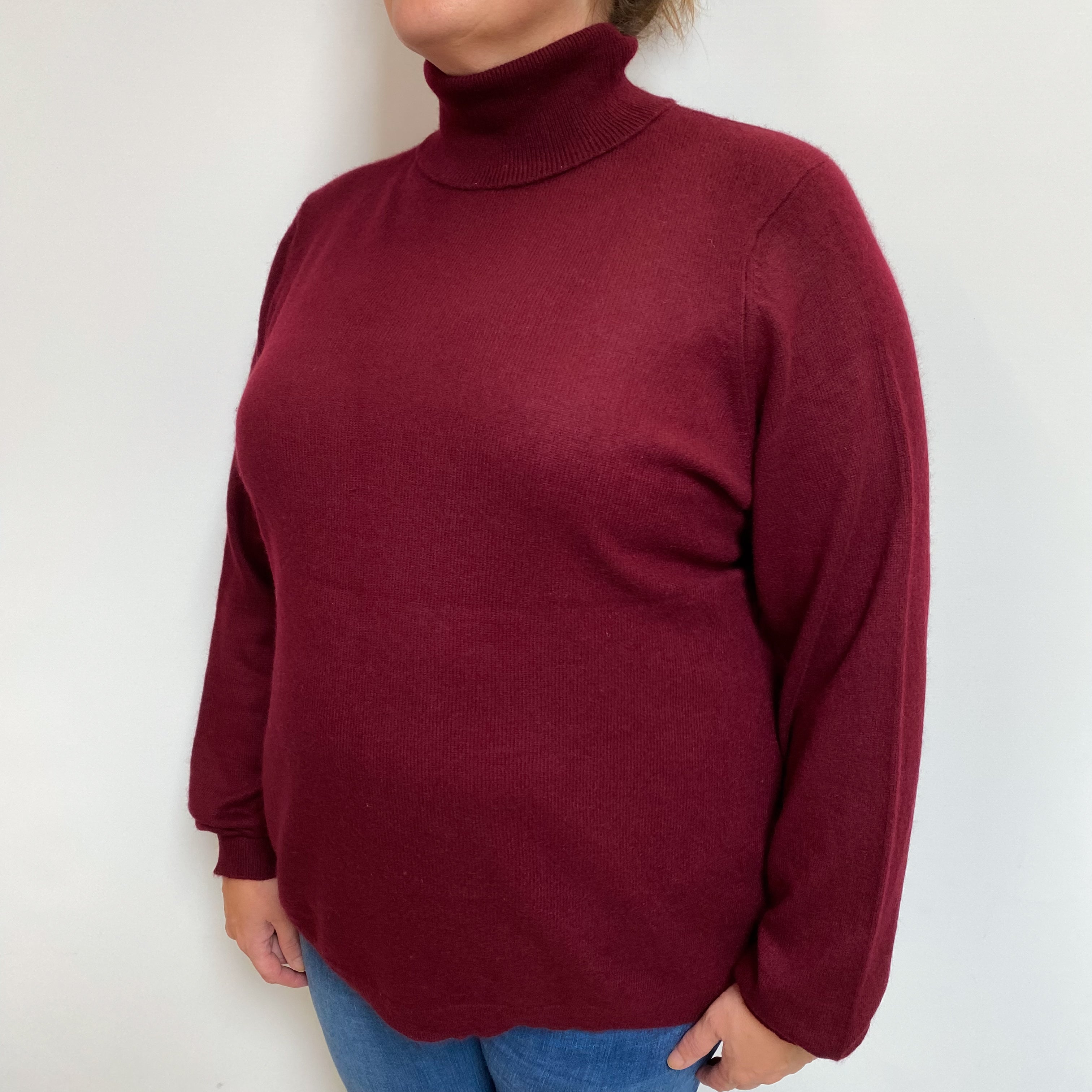 Burgundy Red Cashmere Polo Neck Jumper Extra Large