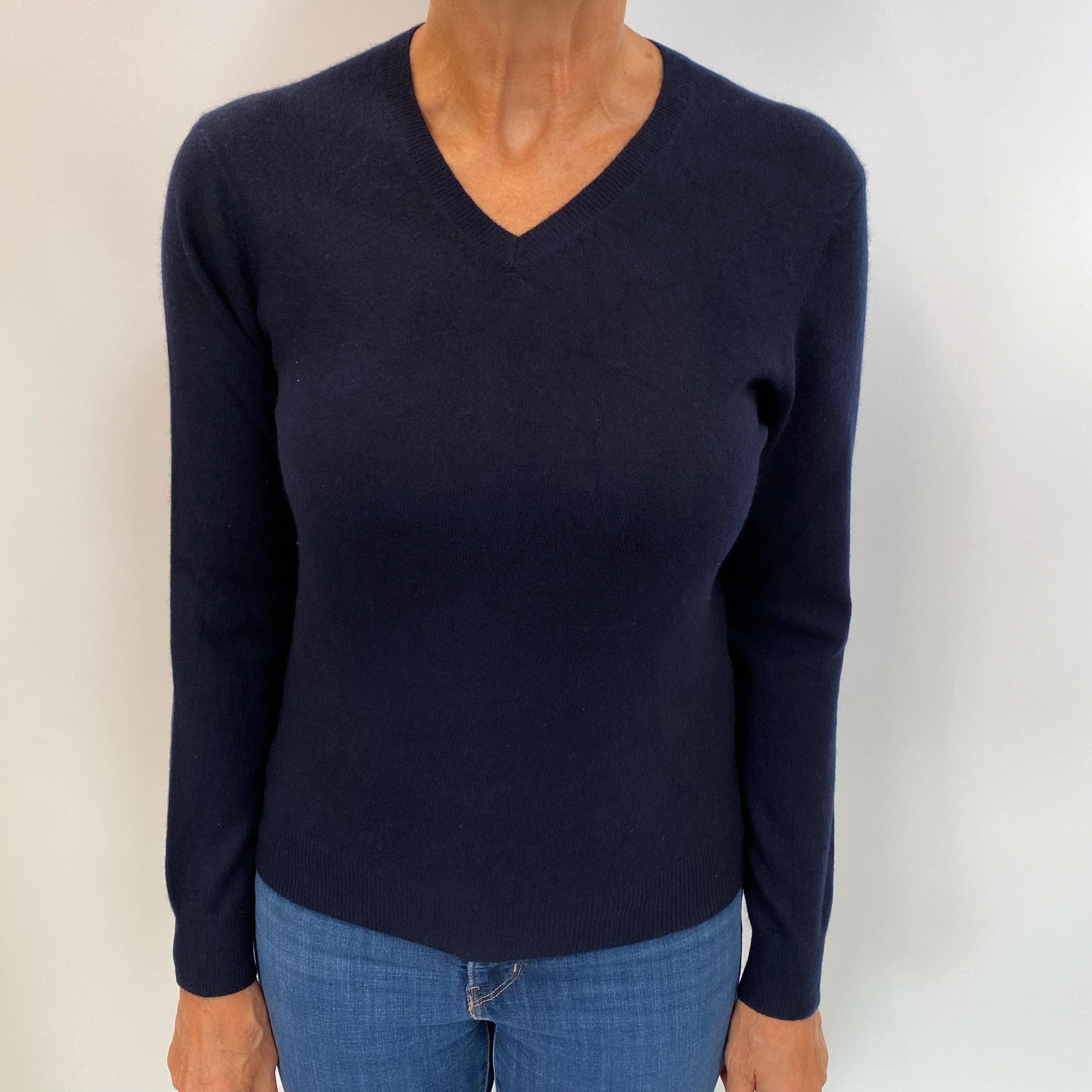 Dark Navy Cashmere V Neck Jumper Medium
