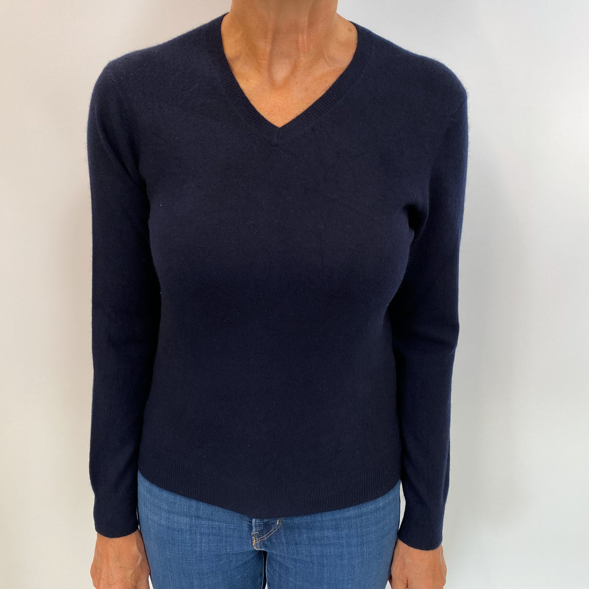 Dark Navy Cashmere V Neck Jumper Medium