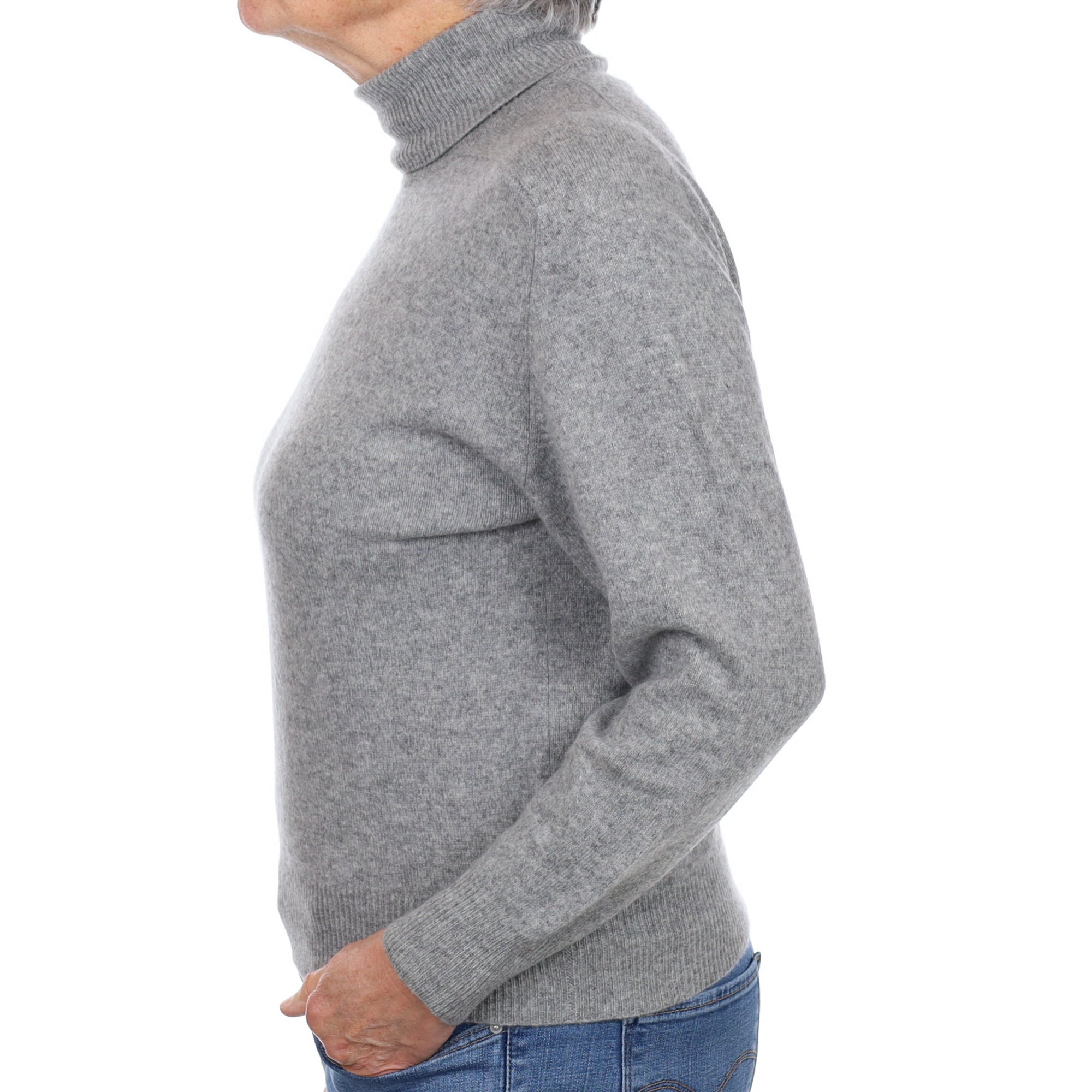Smoke Grey Cashmere Polo Neck Jumper Medium