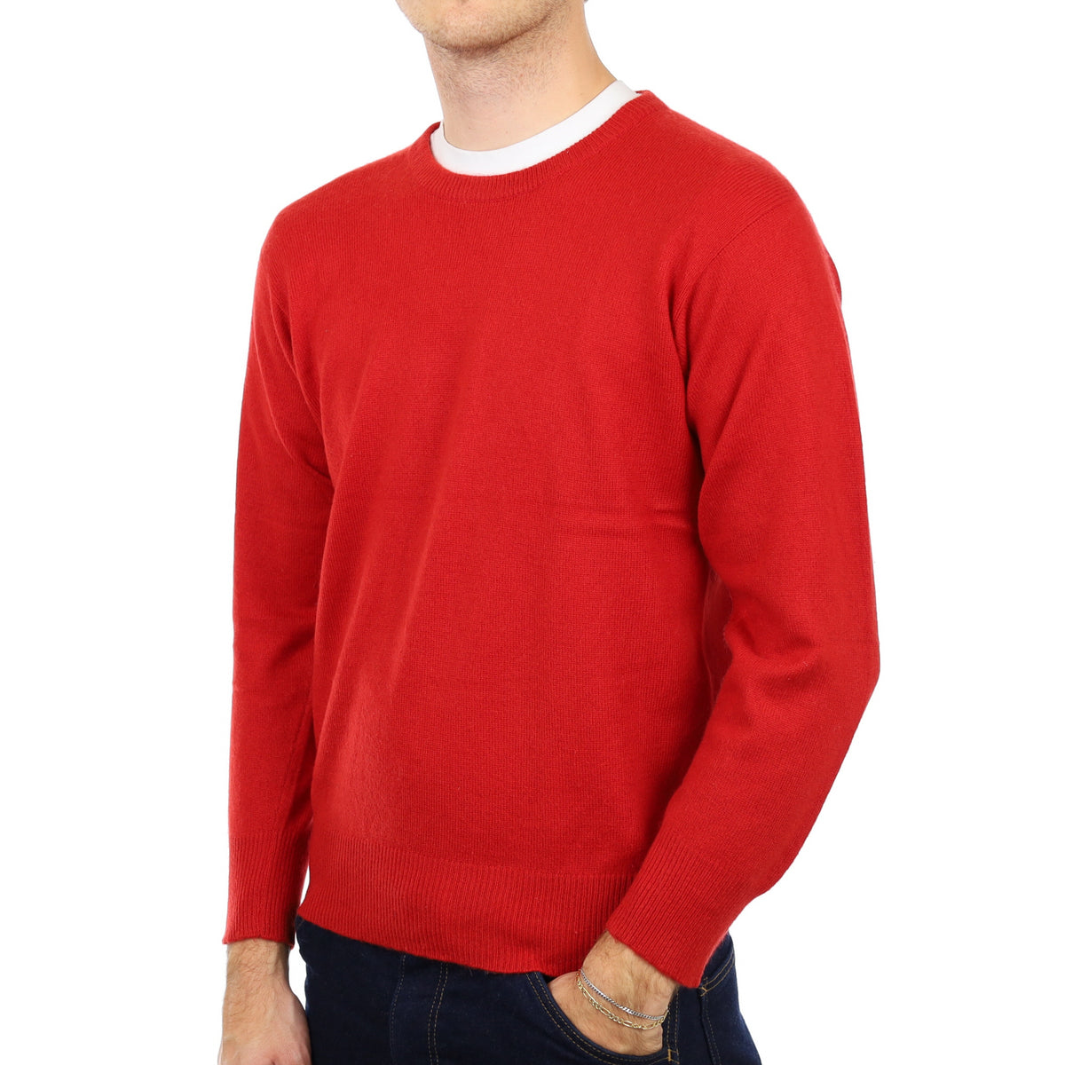 Men's Scarlet Red Cashmere Crew Neck Jumper Medium