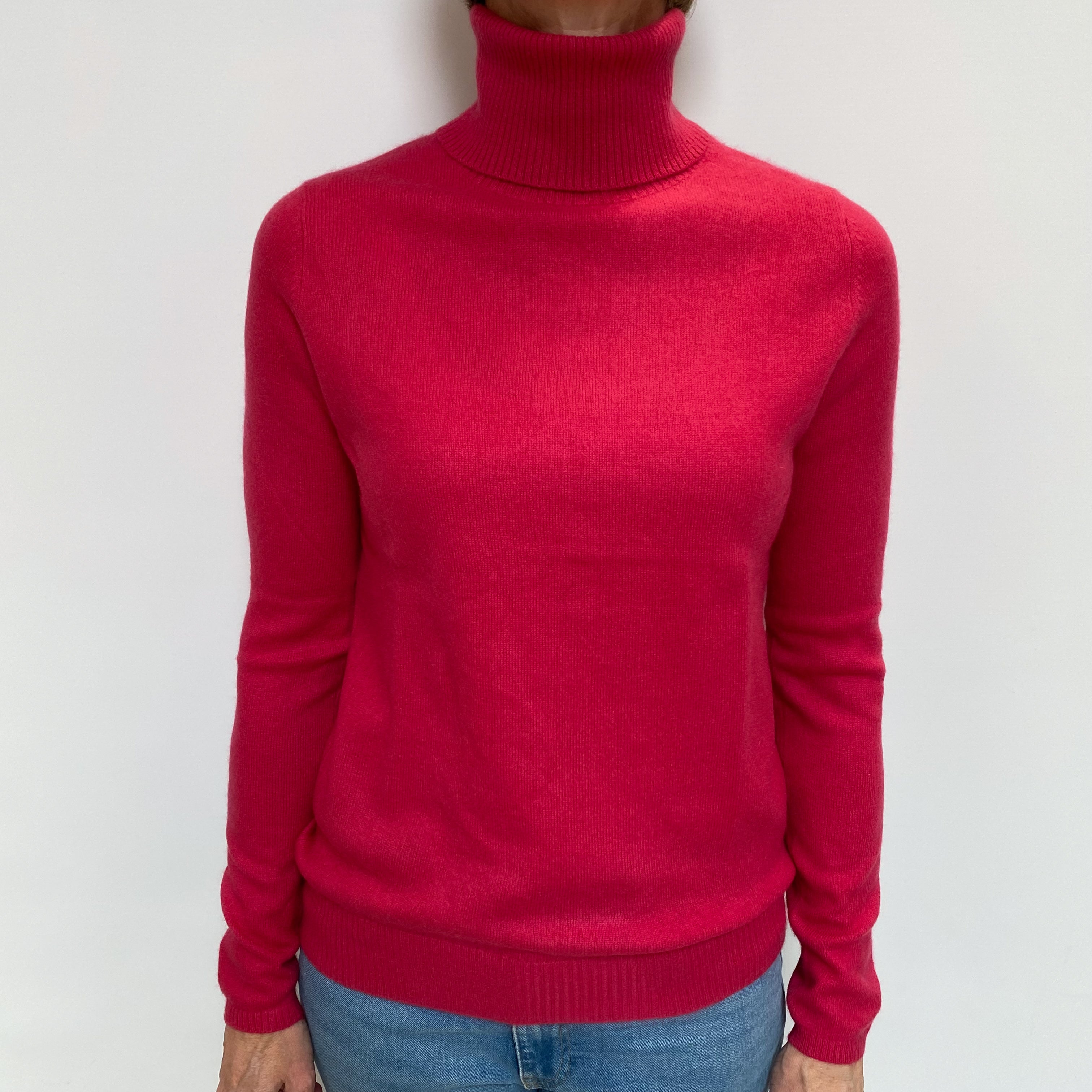 Fuchsia Pink Cashmere Polo Neck Jumper Small