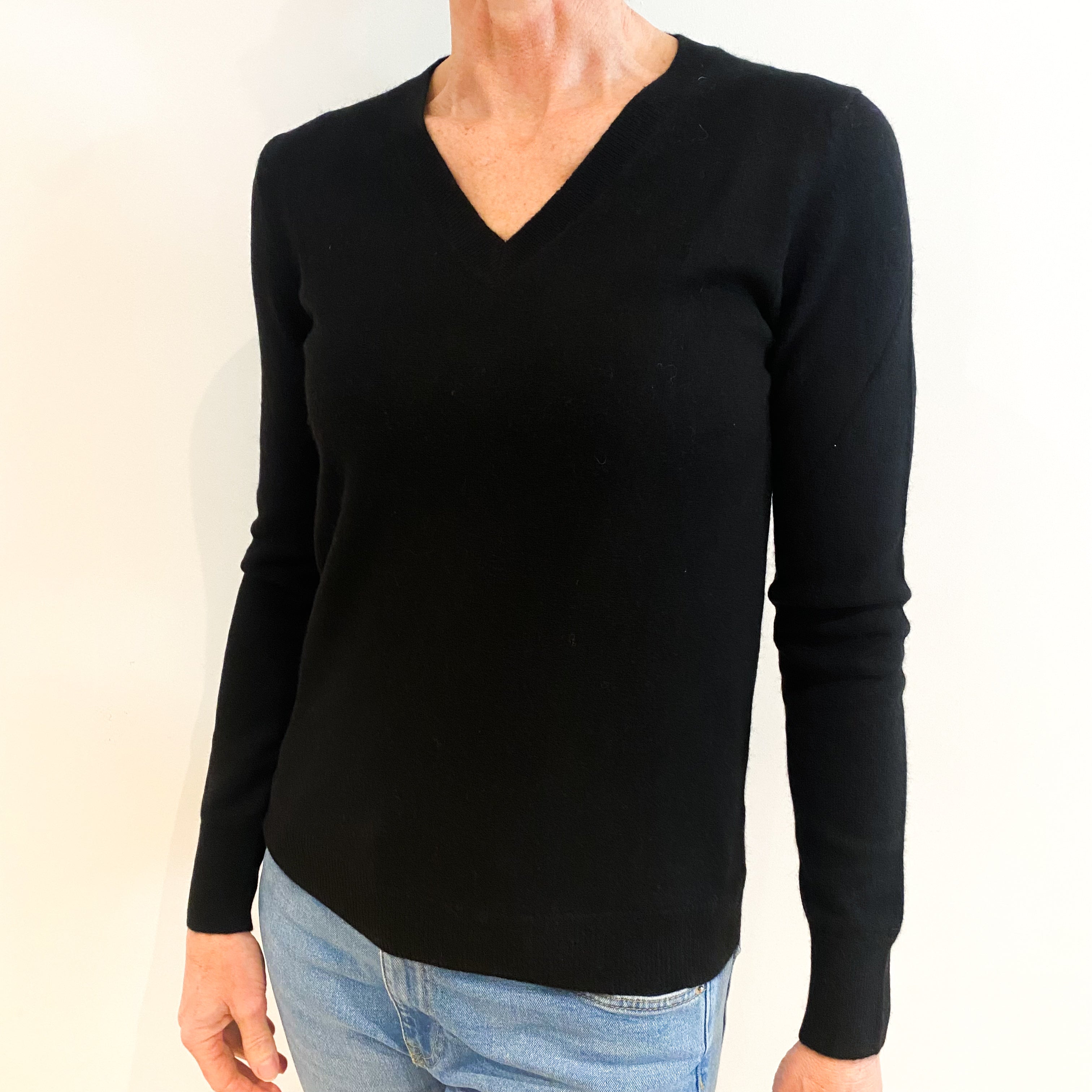Black Cashmere V Neck Jumper Small