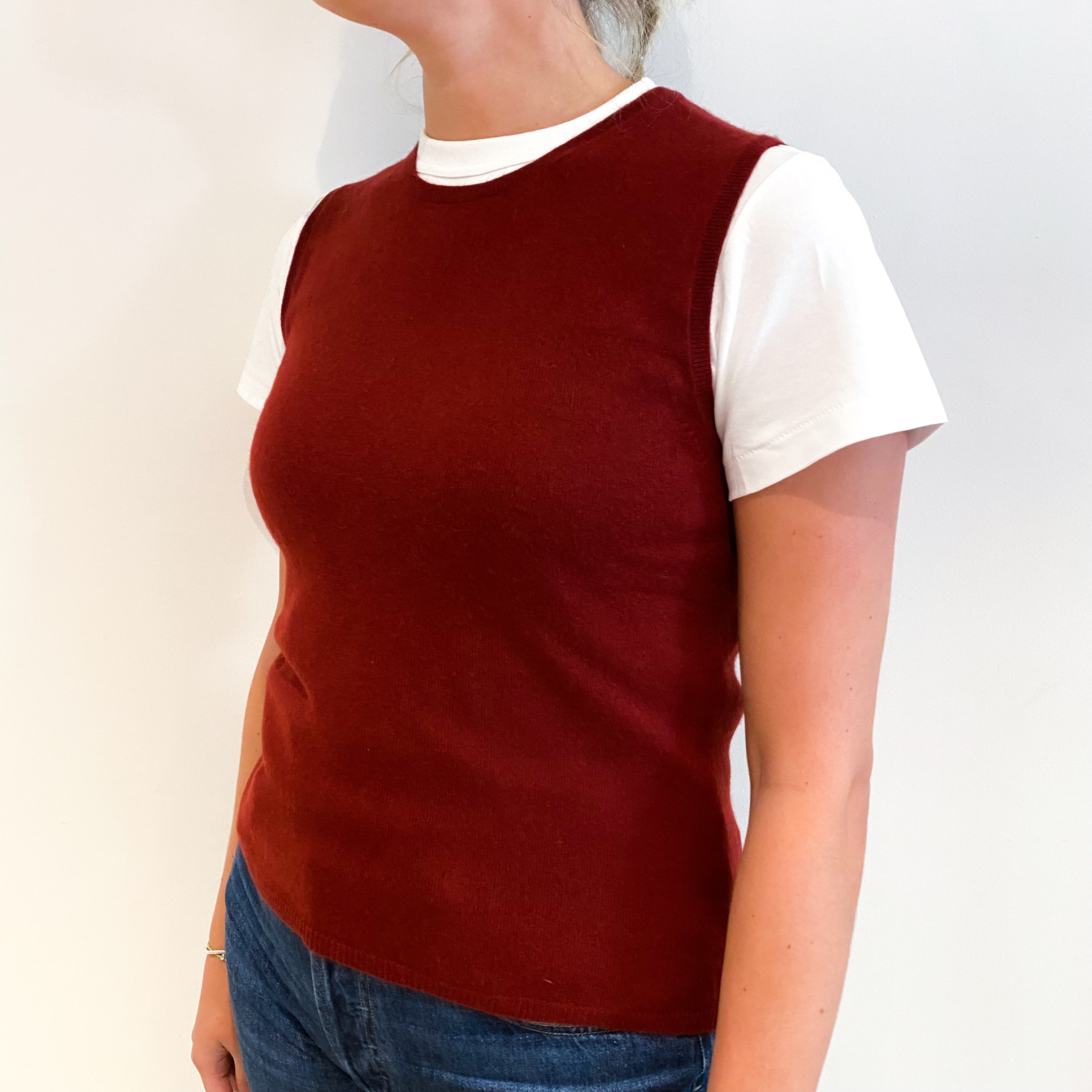 Maroon Red Cashmere Crew Neck Tank Top Small